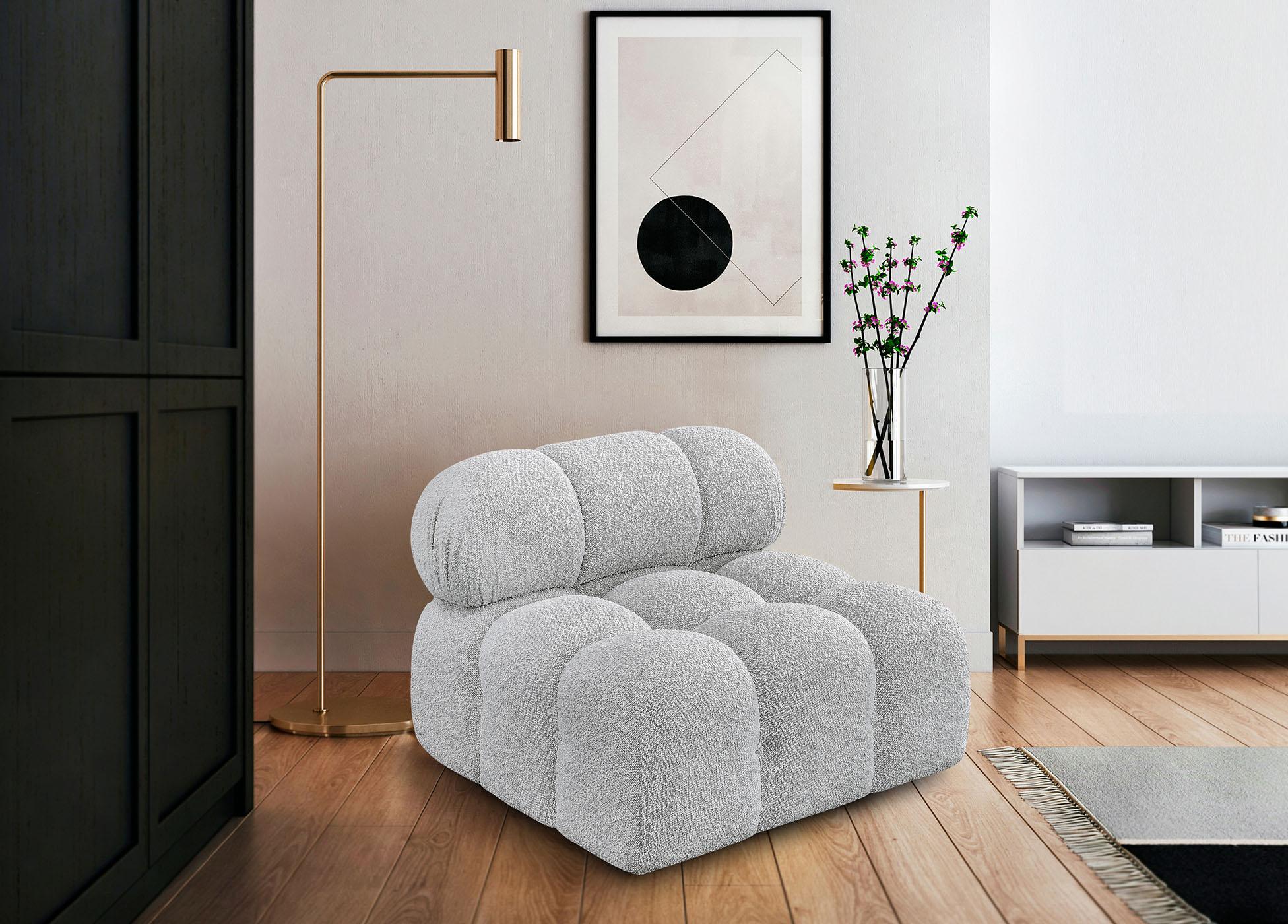 

    
Grey Boucle Modular Armless Chair AMES 611Grey-Armless Meridian Modern
