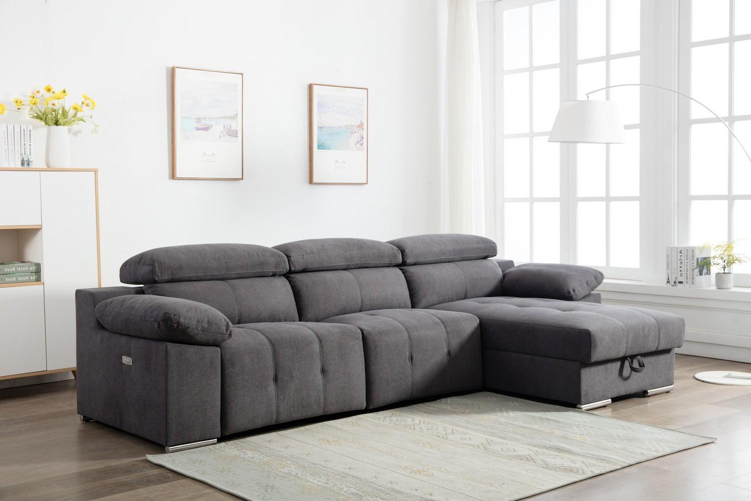 Contemporary Reclining Sectional 7306 7306-GRAY-PWR-RAF in Gray Chenille