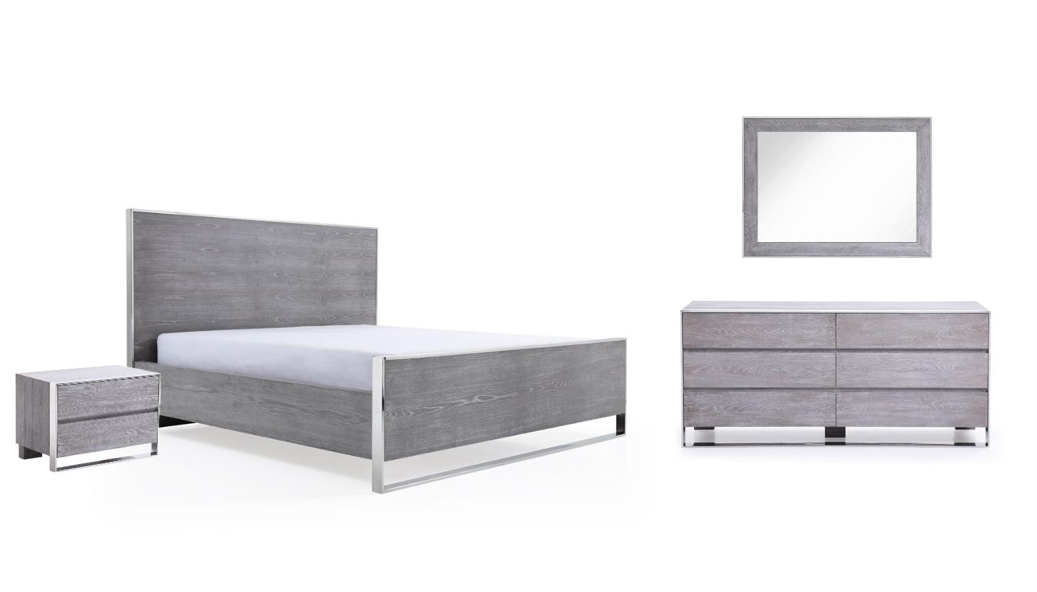 Contemporary, Modern Panel Bedroom Set Charlene VGVCBD008A-LOW-GRY-Q-5pcs in Gray 