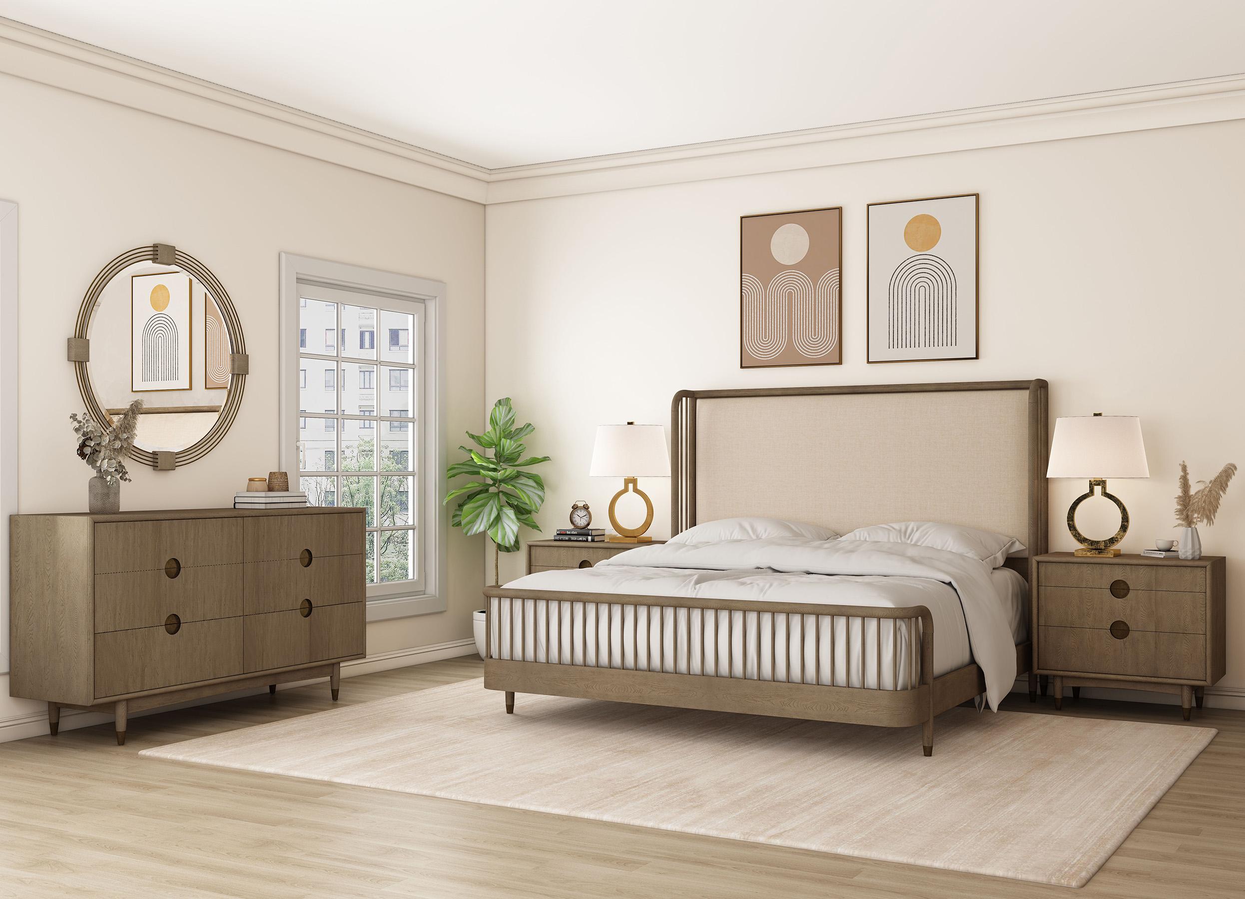 Contemporary Panel Bedroom Set FINN 313135-2803 313135-2803-Set-4 in Elm, Brown Fabric