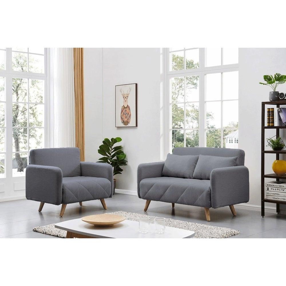 Contemporary Loveseat and Chair Set LH2080-L/C-BED-DKGY LH2080-L/C-BED-DKGY-Set-2 in Grey Fabric