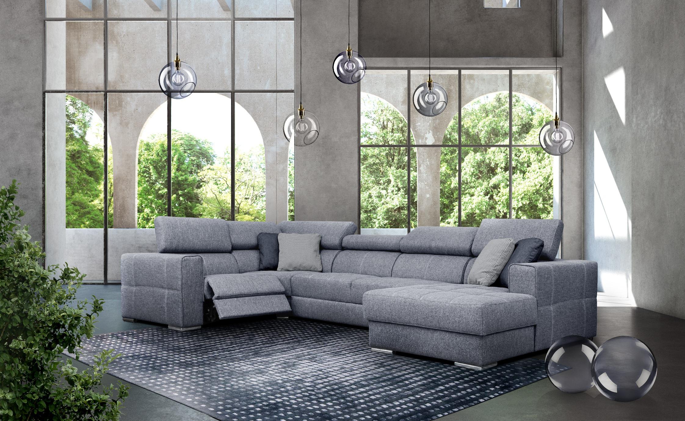 Contemporary, Traditional Reclining Sectional Quartz QUARTZSECTIONAL in Gray Fabric