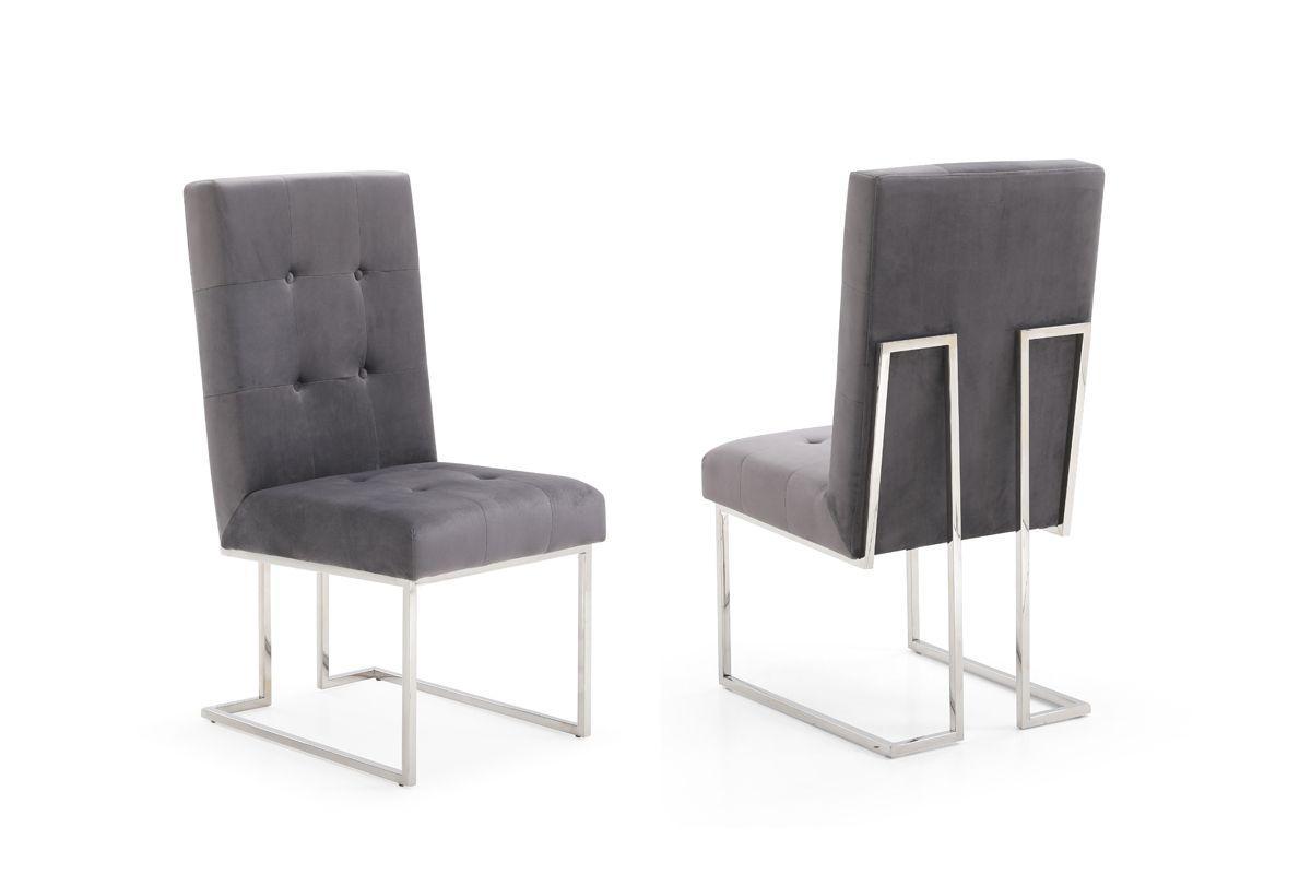 Contemporary Dining Chair Set Legend VGVCB012-GRYSTL-Set-2 in Silver Velvet