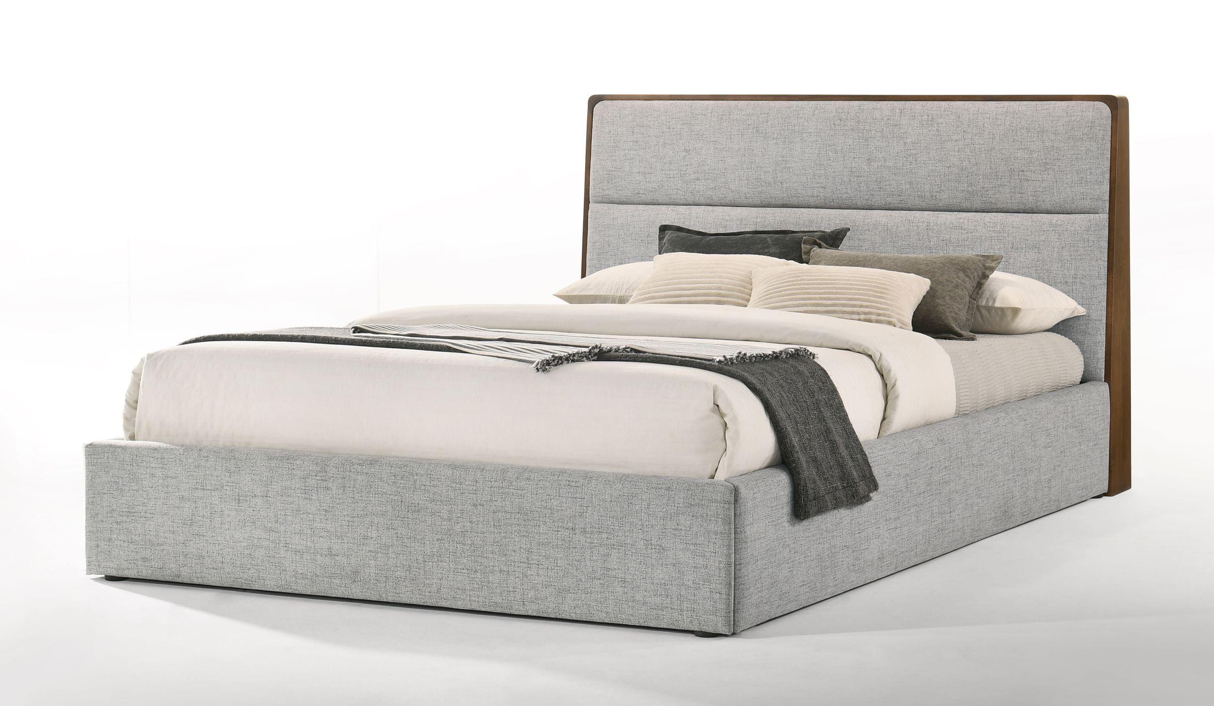 Contemporary, Modern Platform Bed Dustin VGMABR-99-BED in Walnut, Gray Fabric