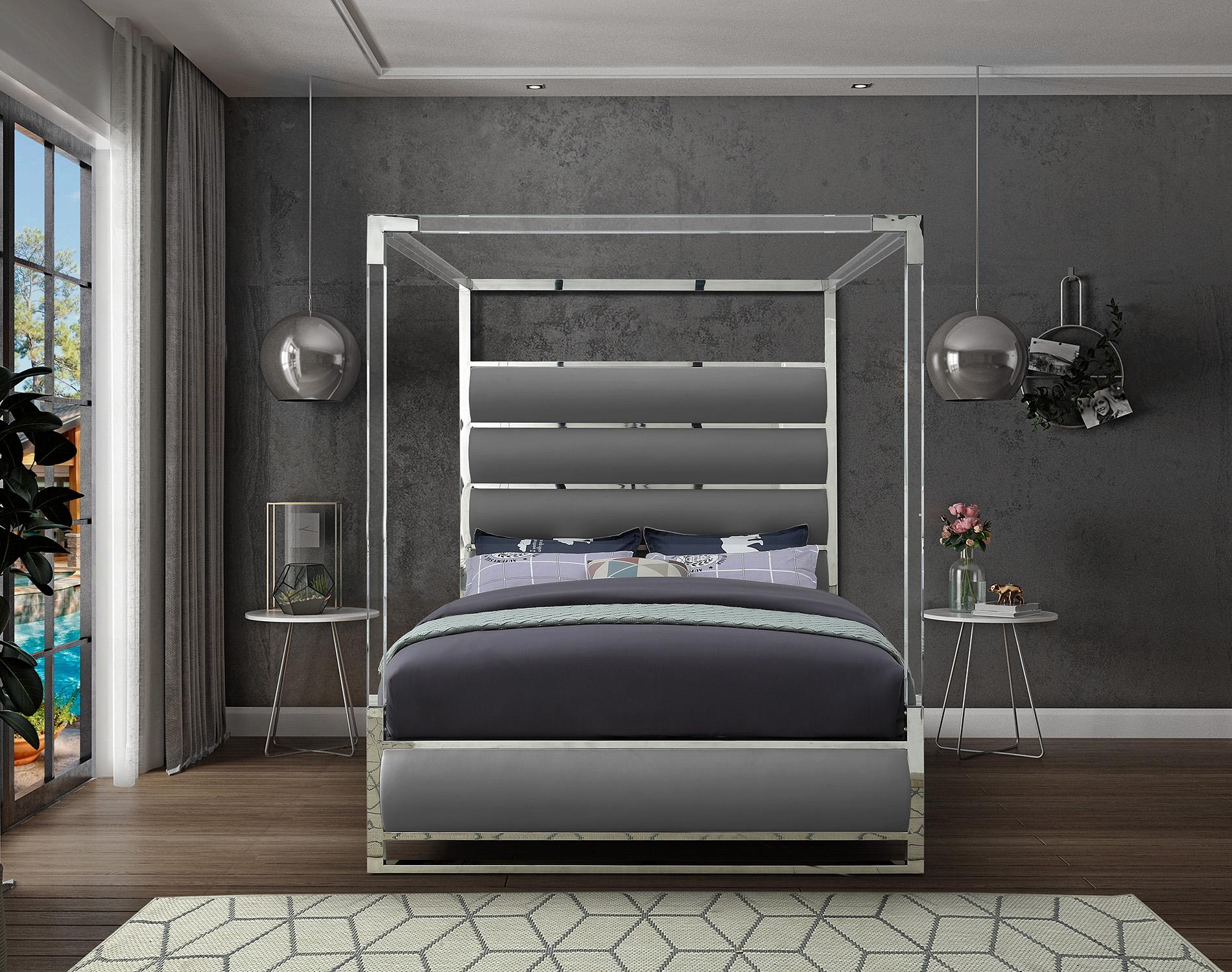 

        
Meridian Furniture ENCORE Grey-K Canopy Bed Gray Faux Leather 704831406535
