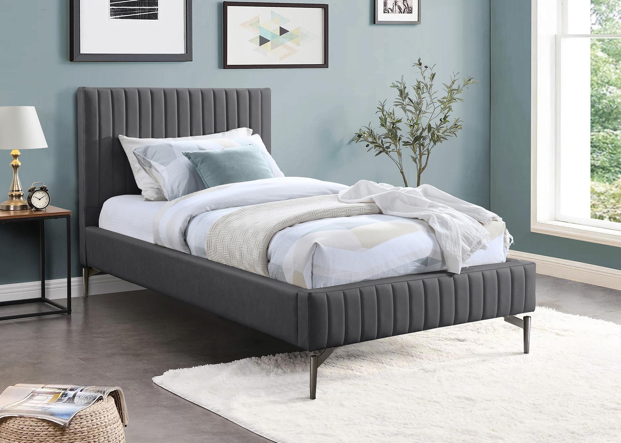 

    
Grey Faux Leather Channel Tufted Twin Bed GalloGrey-T Meridian Modern
