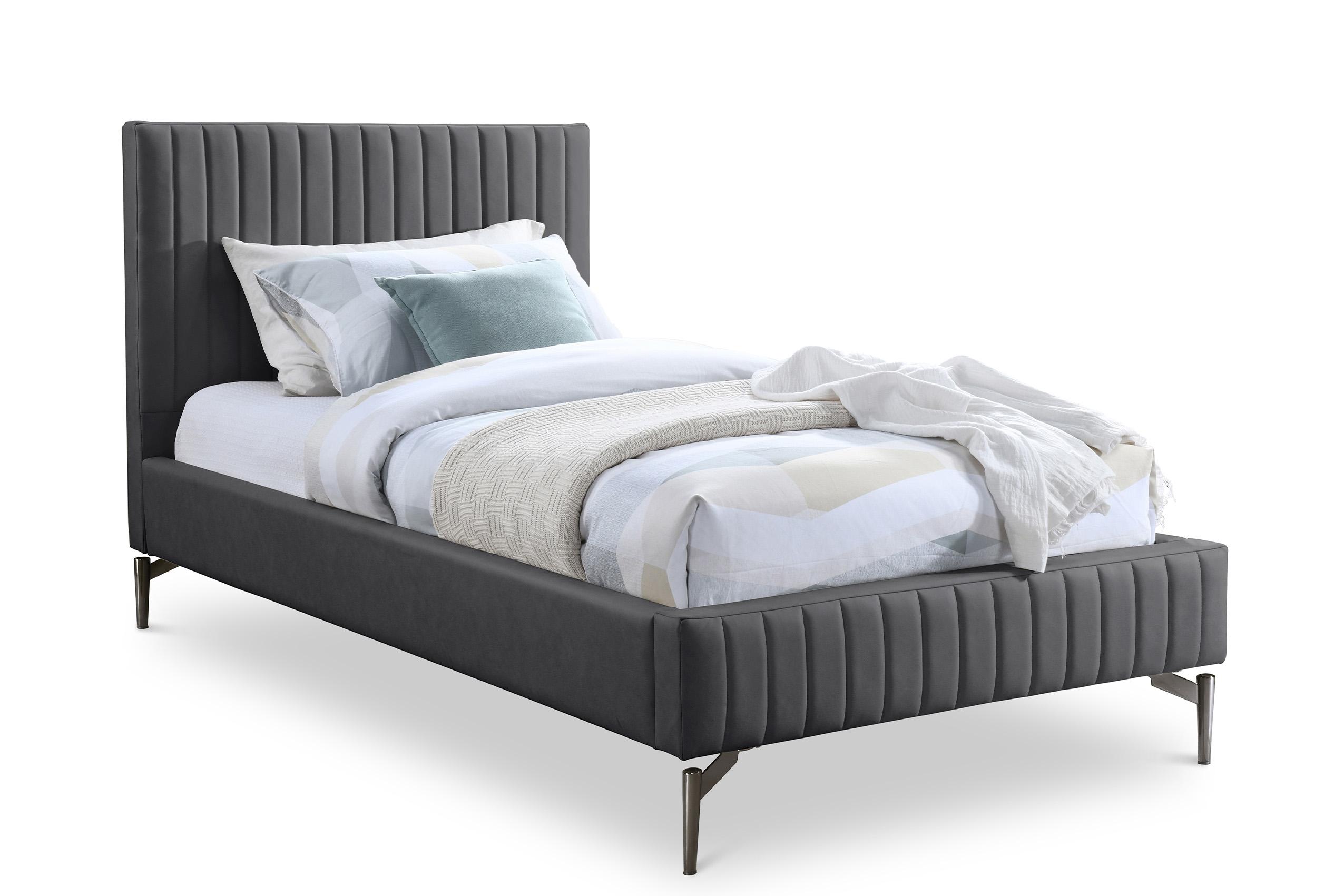 

    
Grey Faux Leather Channel Tufted Twin Bed GalloGrey-T Meridian Modern
