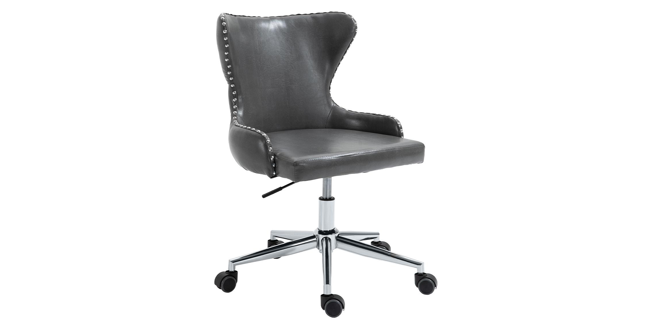 

    
Grey Faux Leather & Chrome Swivel Office Chair HENDRIX 168Grey Meridian Modern
