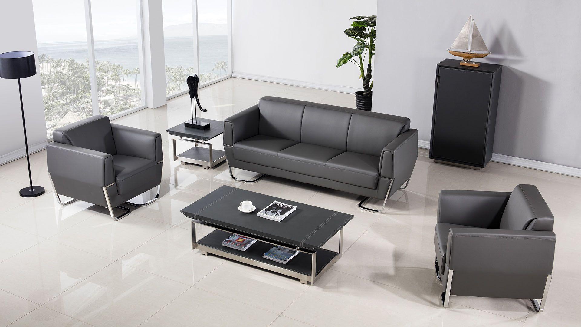 Contemporary, Modern Conference Sofa Set AE-SF169 AE-SF169 in Gray Bonded Leather