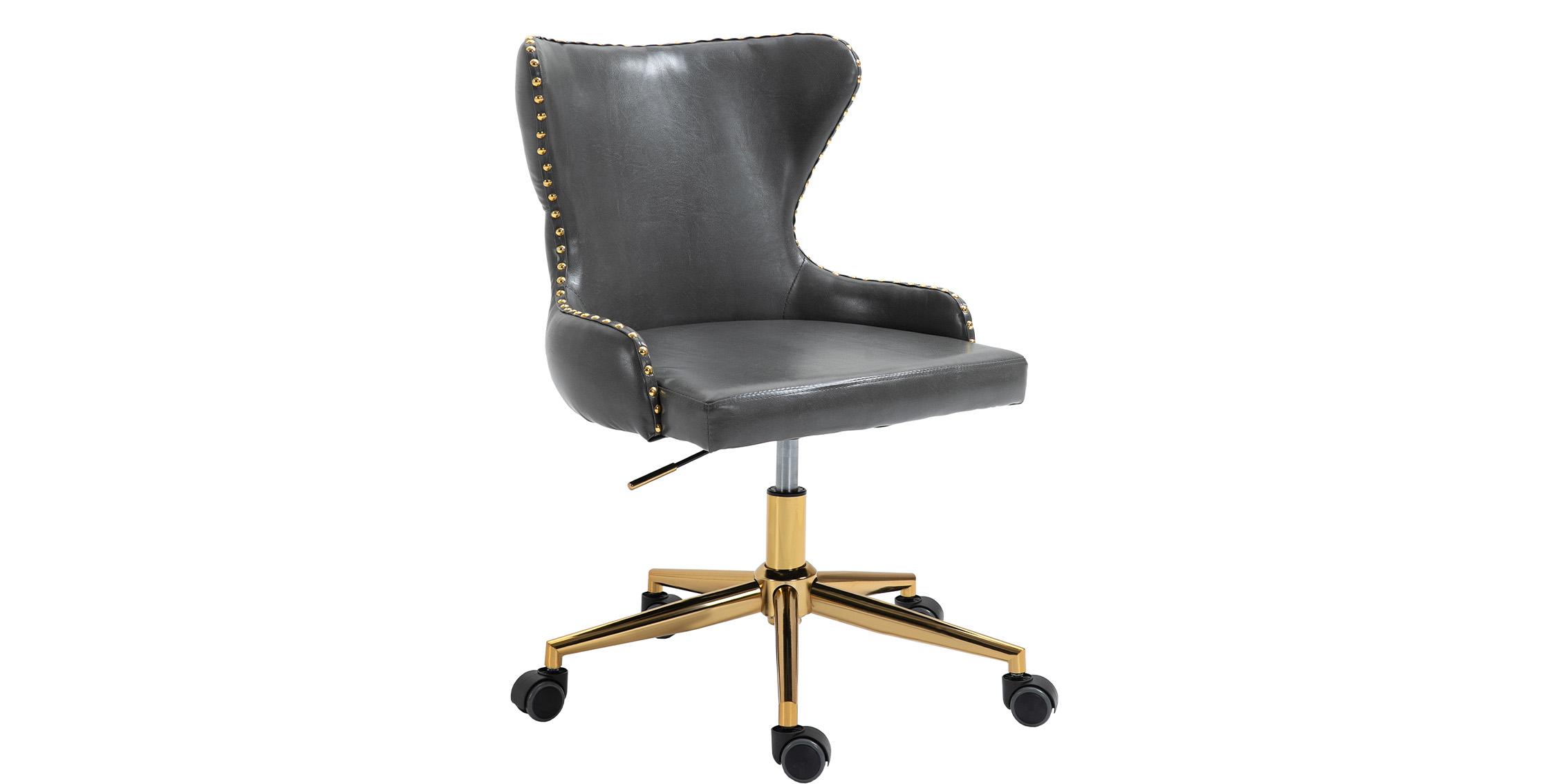 

    
Grey Faux Leather & Gold Swivel Office Chair HENDRIX 167Grey Meridian Modern
