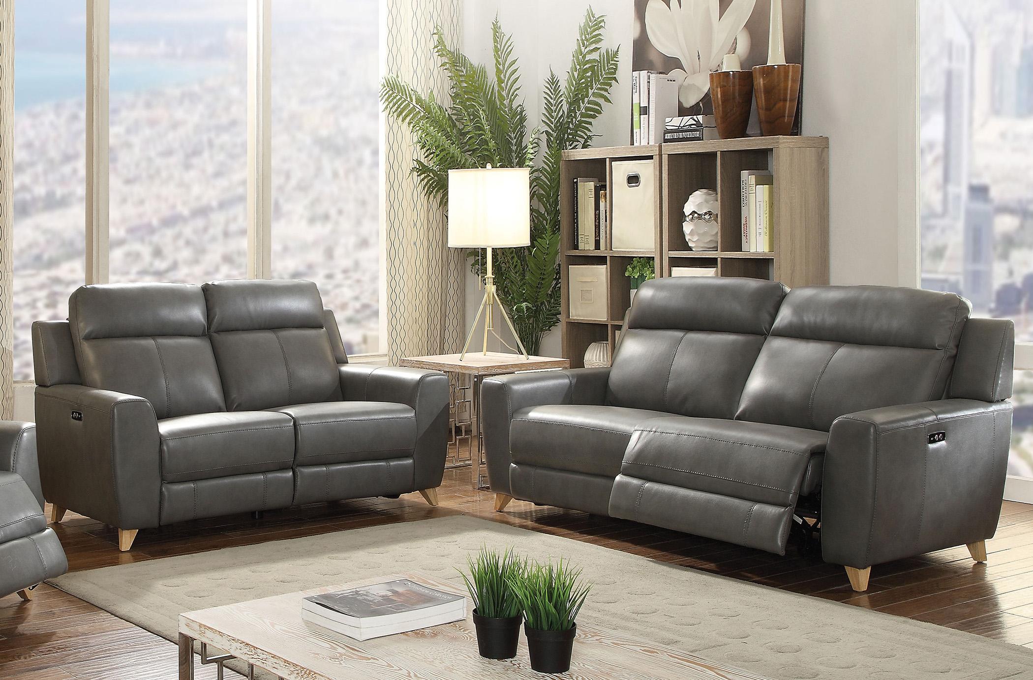 Contemporary, Casual Reclining Set Cayden-54200 Cayden-54200-Set-2 in Gray Faux Leather
