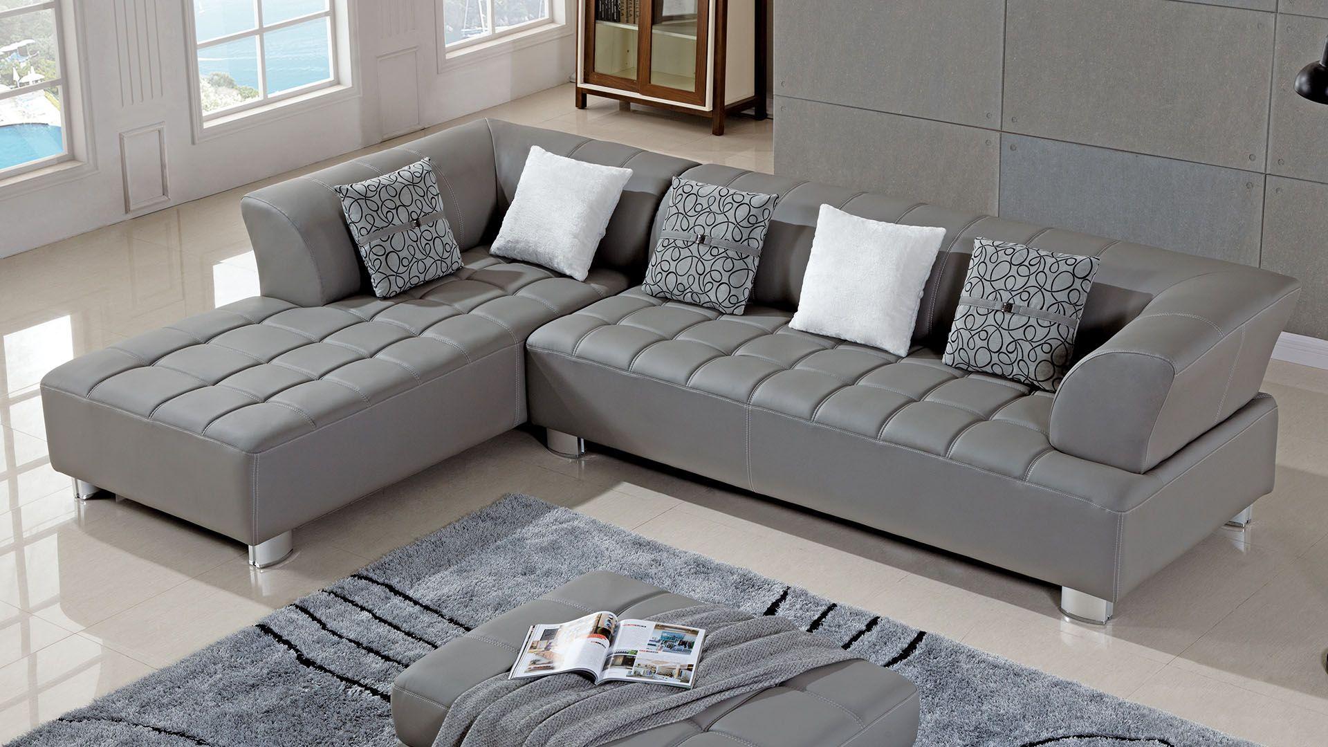 

    
Grey Faux Leather Sectional w/ Chaise & Ottoman RIGHT American Eagle AE-L138-GR
