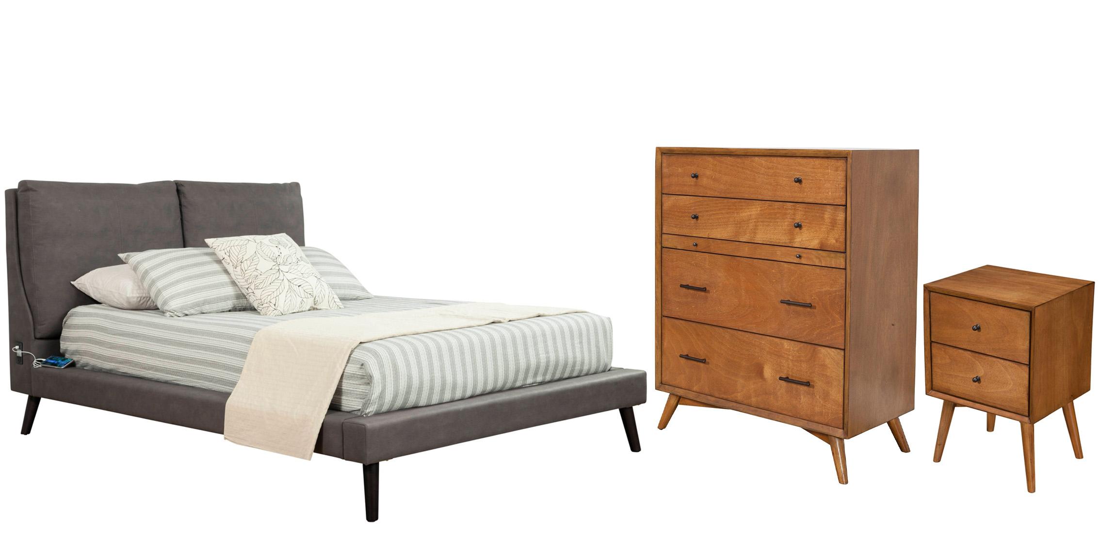 Modern, Traditional Platform Bedroom Set GABRIELA & FLYNN 9901Q-Set-3 in Gray, Brown 
