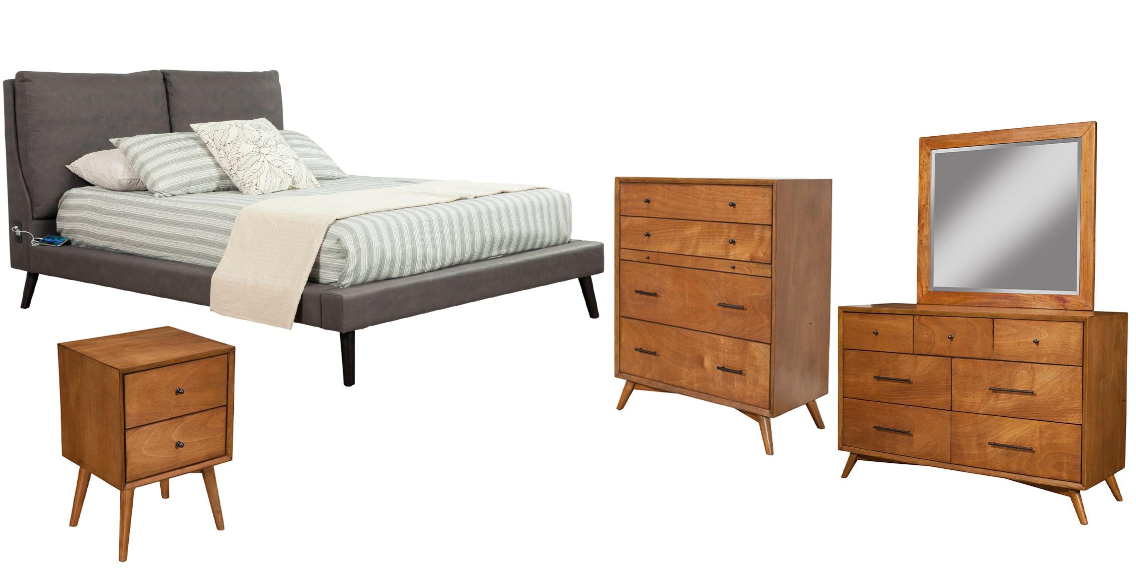 Modern, Traditional Platform Bedroom Set GABRIELA & FLYNN 9901Q-Set-5 in Gray, Brown 