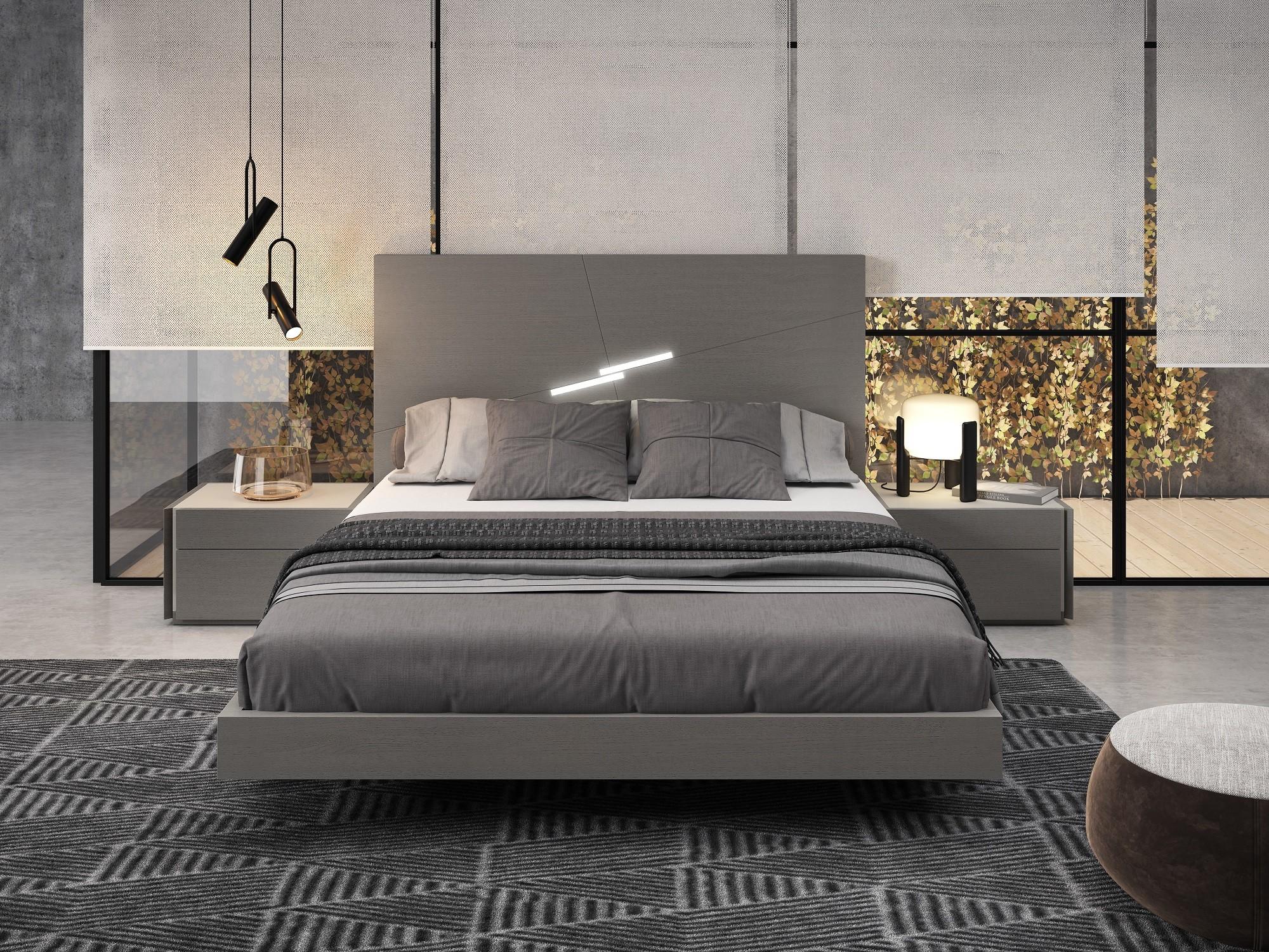 

    
Grey Finish W/ High Gloss Accents King Bedroom Set 3Pcs Contemporary J&M Faro
