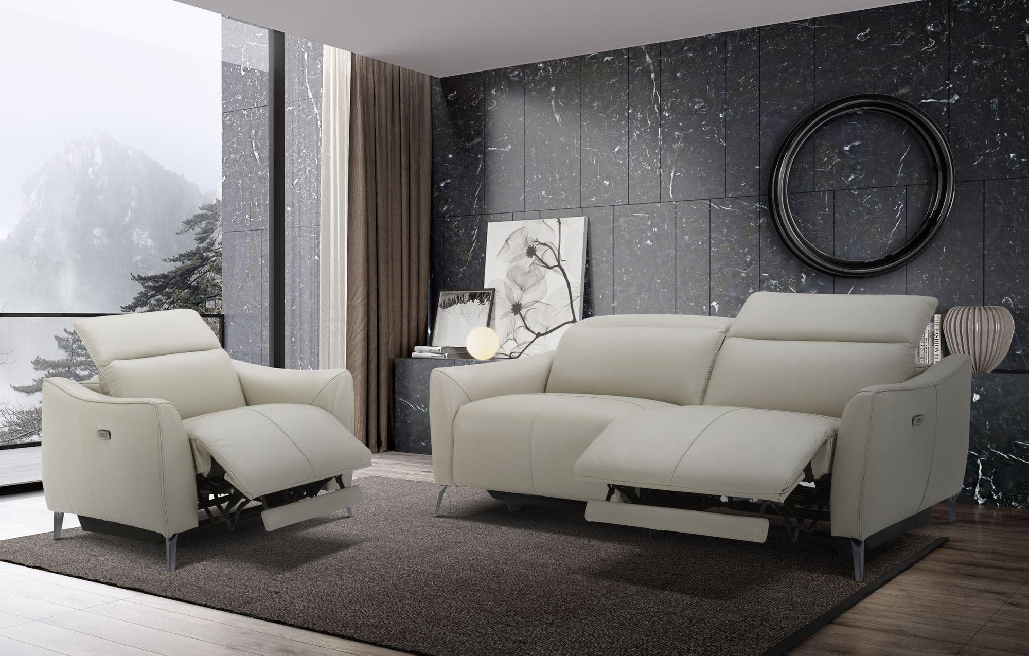 Contemporary, Modern Recliner Sofa Set VGKMKM.381H-DK-GRY-S-Set-2 VGKMKM.381H-DK-GRY-S-Set-2 in Light Grey Genuine Leather
