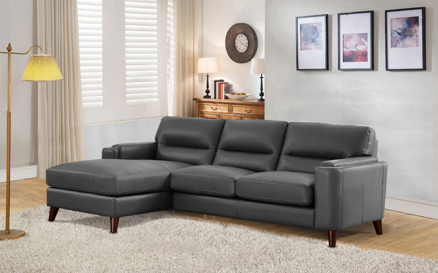 

    
Grey Genuine Leather Sectional Sofa w/ Left Facing Chaise ORLANDO HYDELINE®
