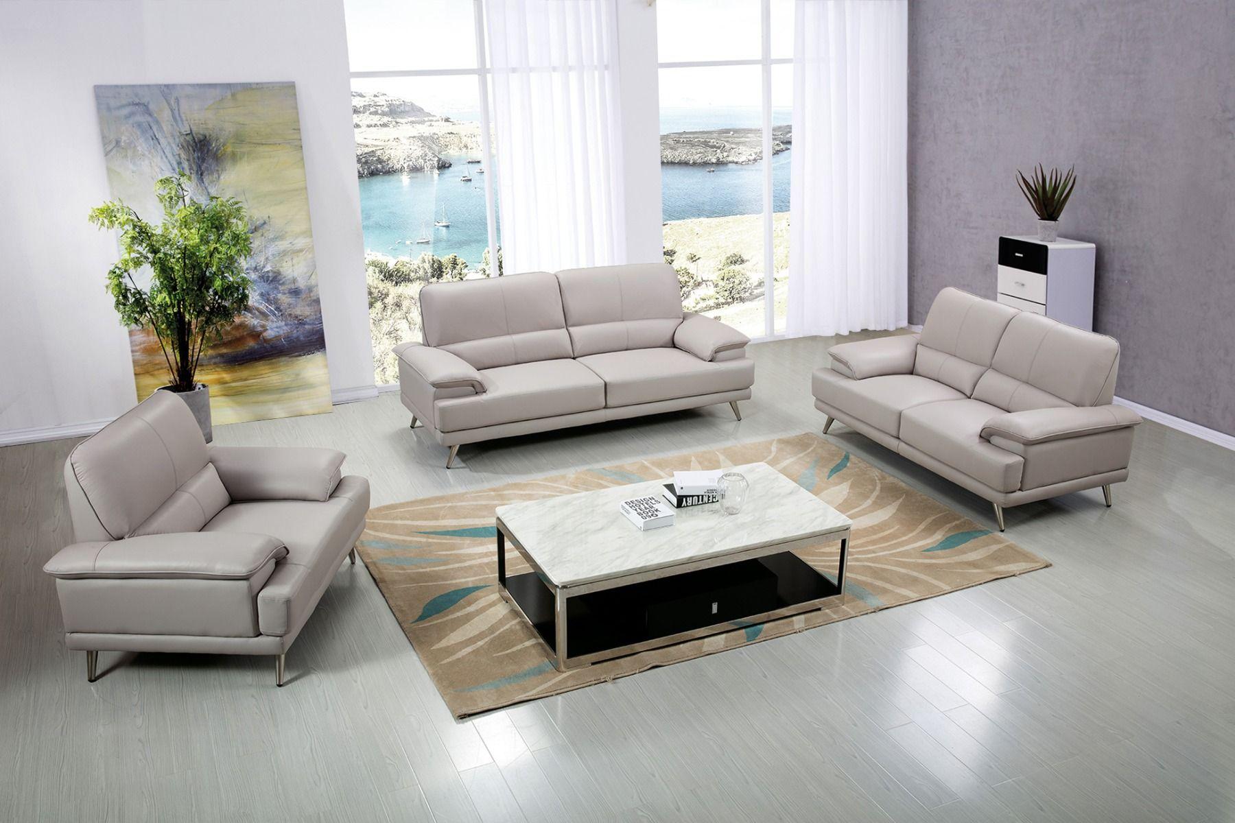 Contemporary, Modern Sofa Set EK523-GR-SF EK523-GR-SF-Set-3 in Gray Italian Leather