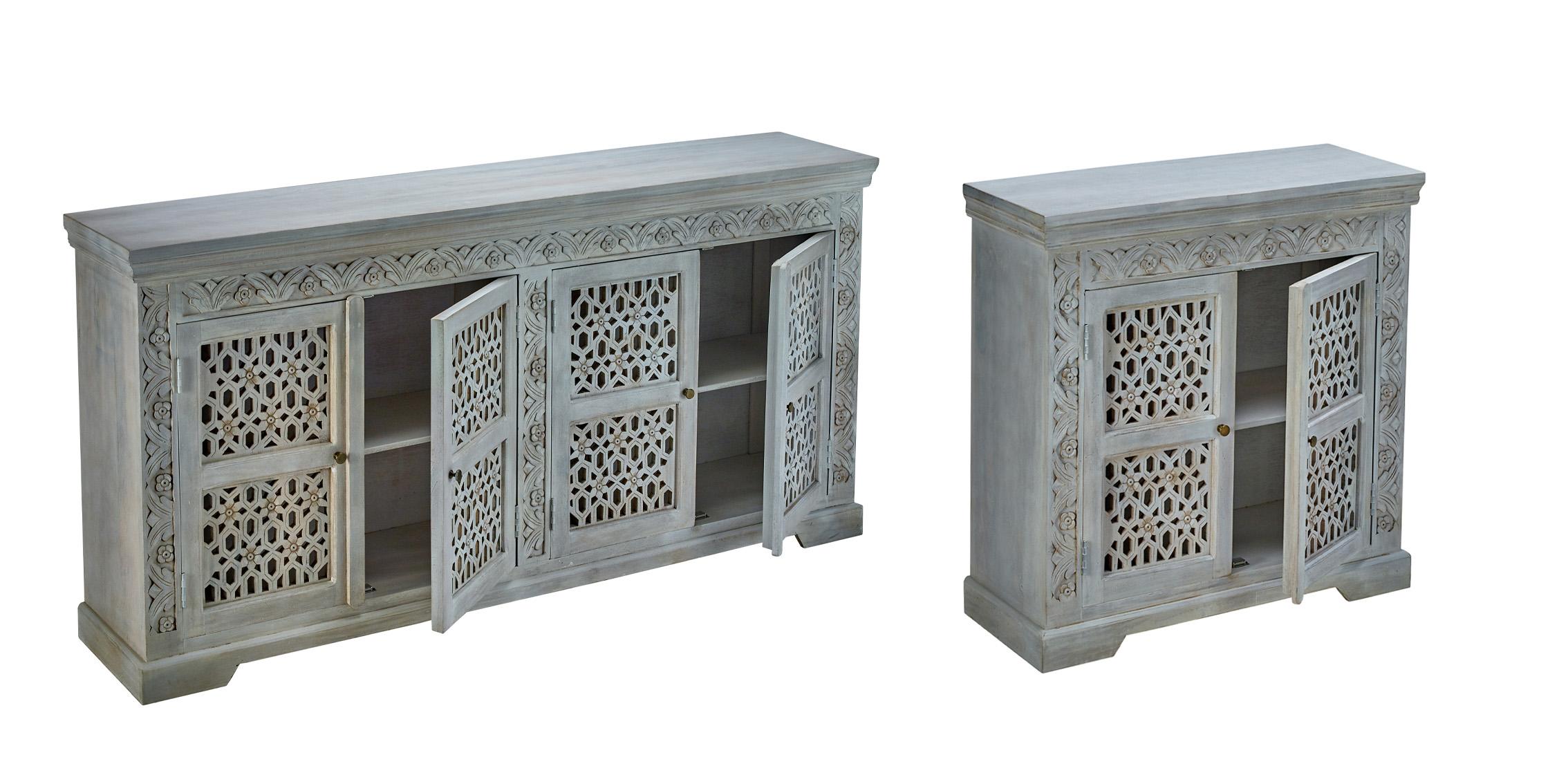

    
Grey Hand Carved Lace Diabelli Sideboard Group 2Pcs CCC-1473 JAIPUR HOME Classic
