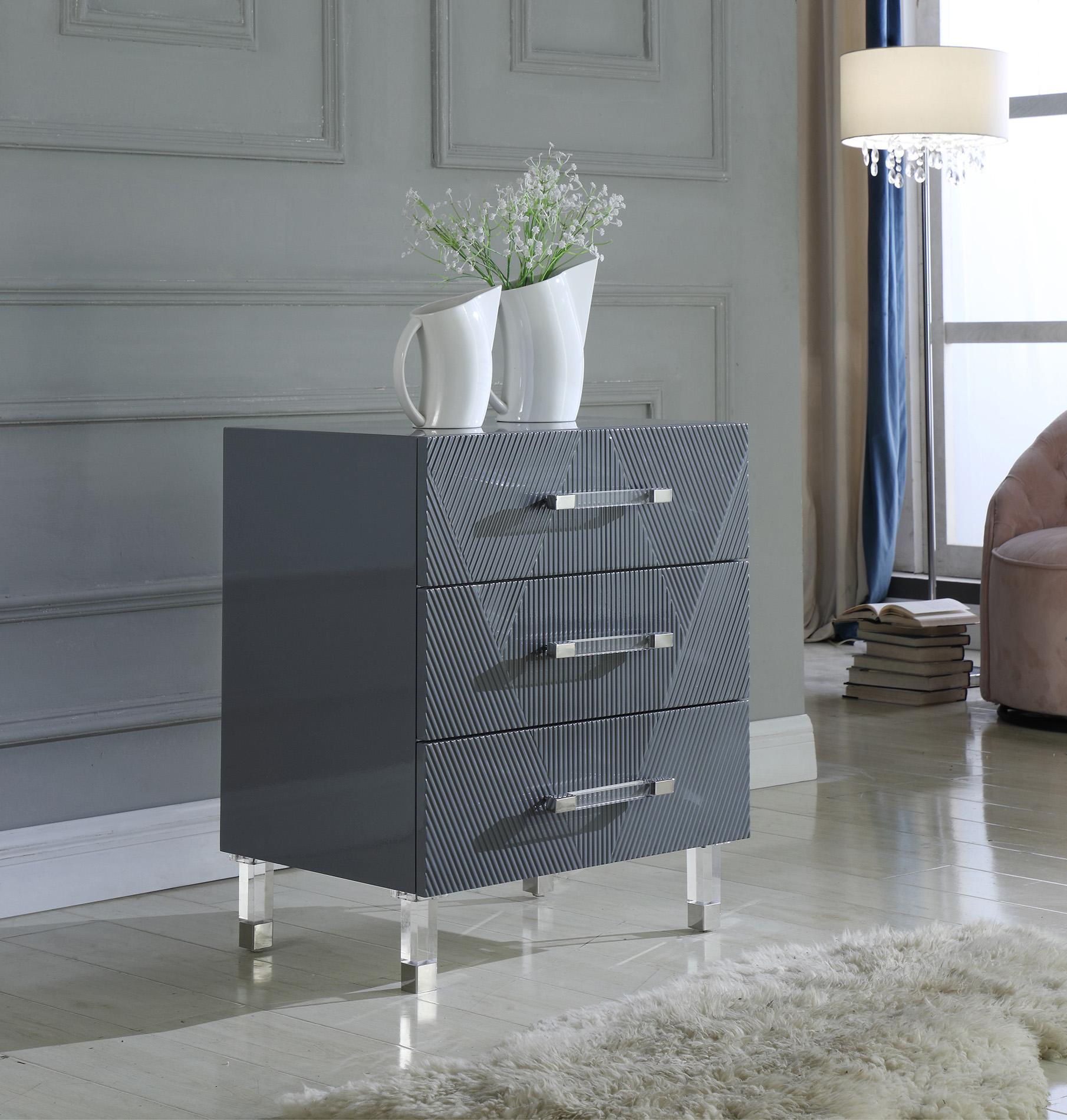

    
Grey Lacquer Nightstand Set 2Pcs ANASTASIA 834 Meridian Contemporary Modern
