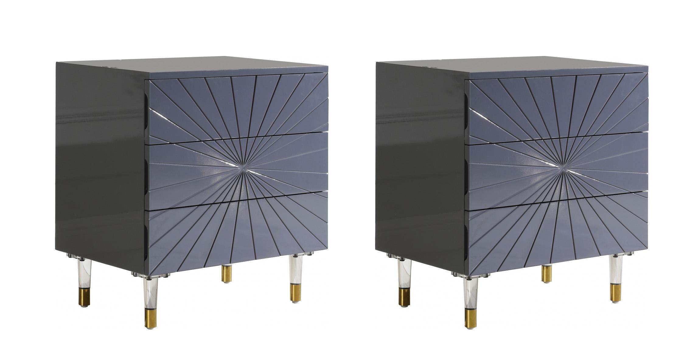 

    
Grey Lacquer Nightstand Set 2Pcs STARBURST 829 Meridian Contemporary Modern
