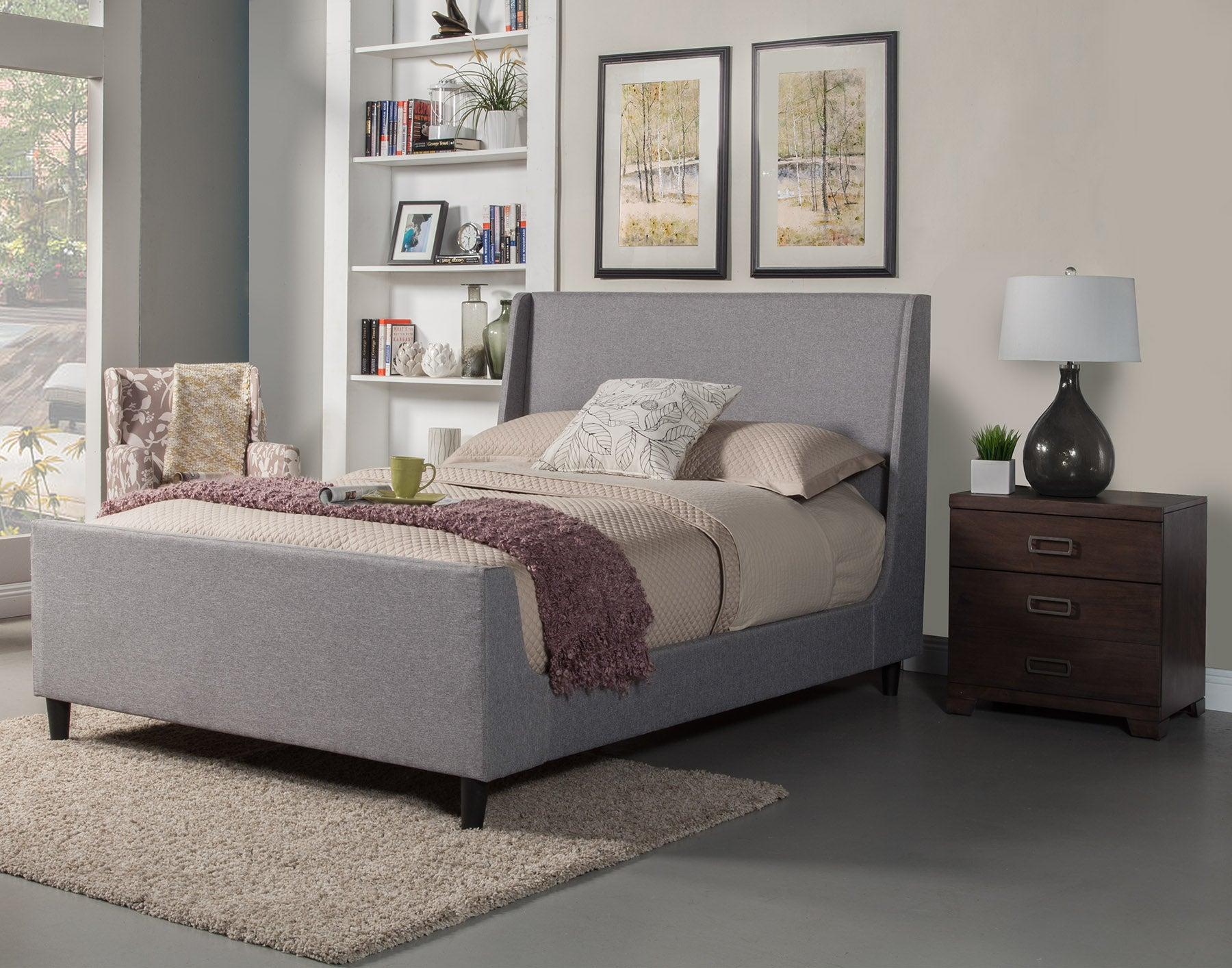 Contemporary Platform Bed Amber 1094CK in Gray Fabric