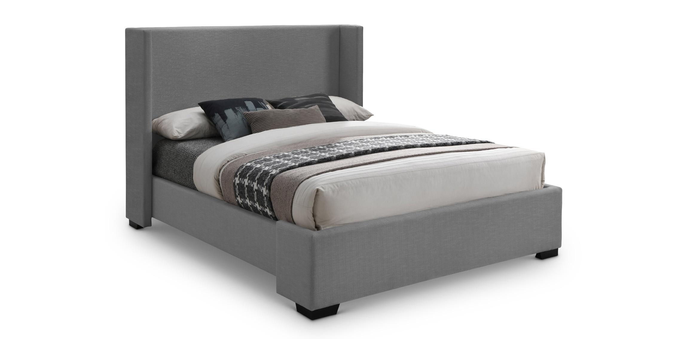 Contemporary, Modern Platform Bed OXFORD OxfordGrey-F OxfordGrey-F in Gray Linen