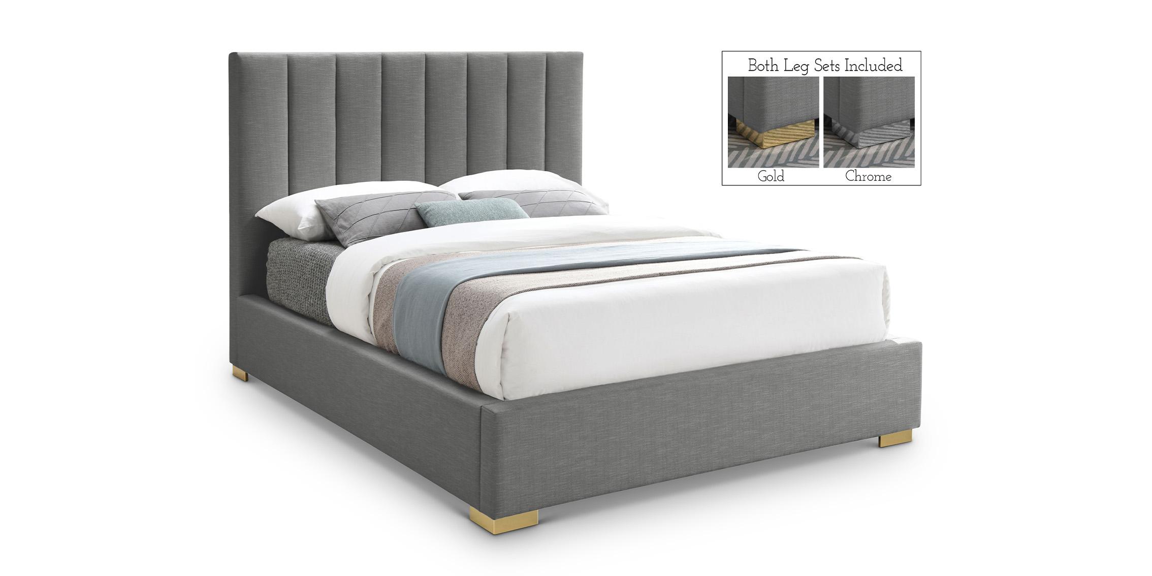 Contemporary, Modern Platform Bed PIERCE PierceGrey-F PierceGrey-F in Gray Linen
