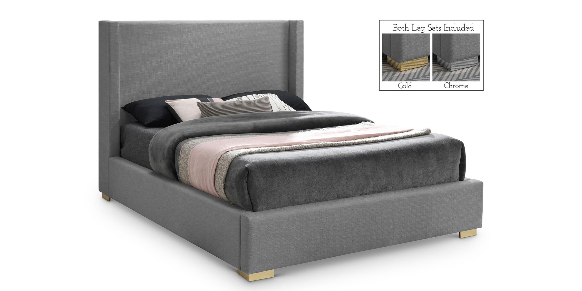 Contemporary, Modern Platform Bed ROYCE RoyceGrey-F RoyceGrey-F in Gray Linen