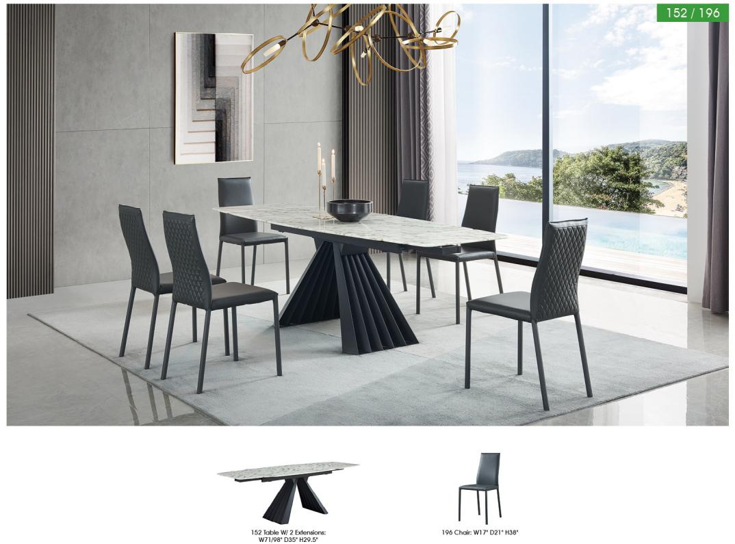 

    
 Order  Grey Marble Dining Table w/ Extension Set 7 ESF 152 &196 Modern MADE IN ITALY
