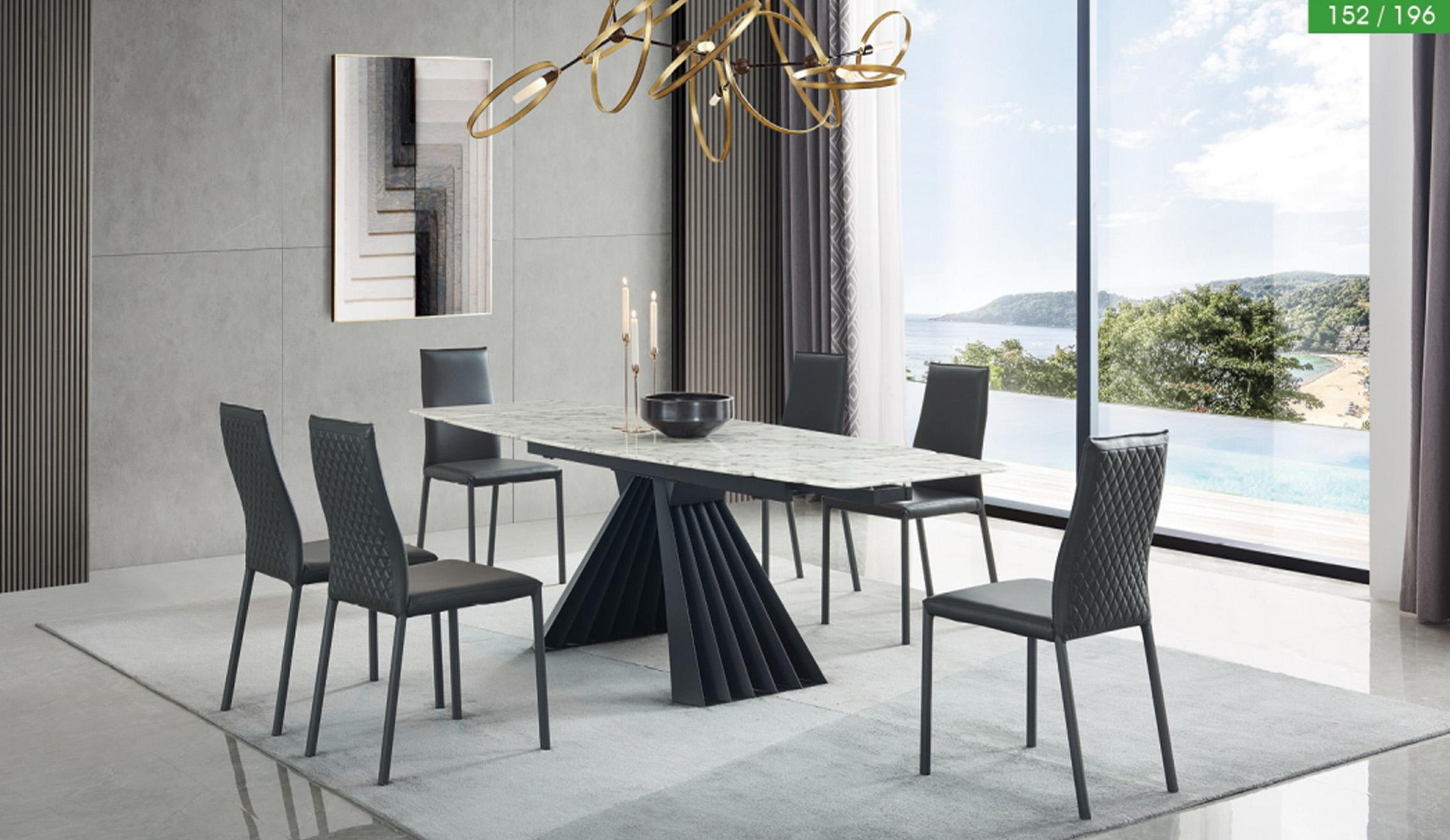 

    
Grey Marble Dining Table w/ Extension Set 7 ESF 152 &196 Modern MADE IN ITALY
