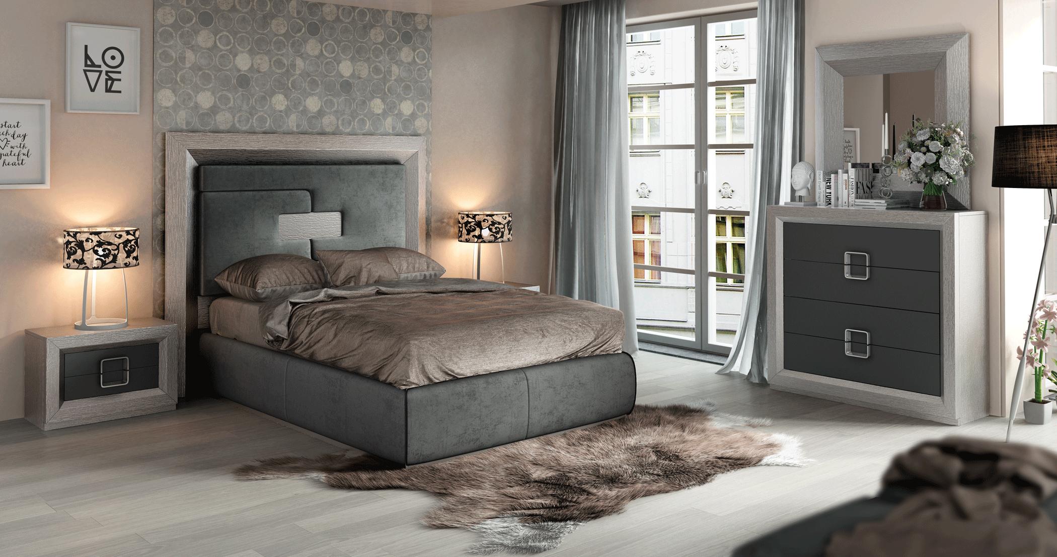 Contemporary, Modern Platform Bedroom Set ENZOBEDKS ENZOBEDKS-2NDM-5PC in Silver, Gray Microfiber
