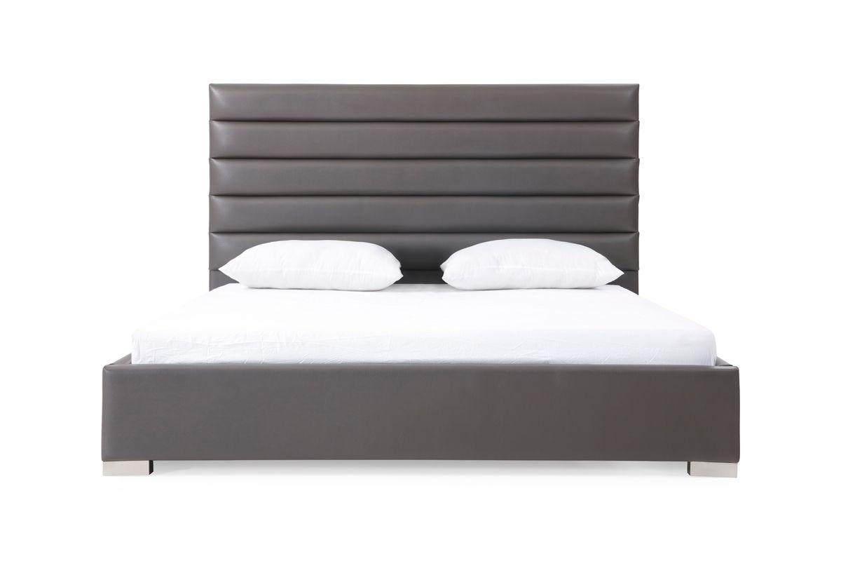 Contemporary, Modern Panel Bed Lucy VGVCBD1708-GRYPU in Gray Leatherette