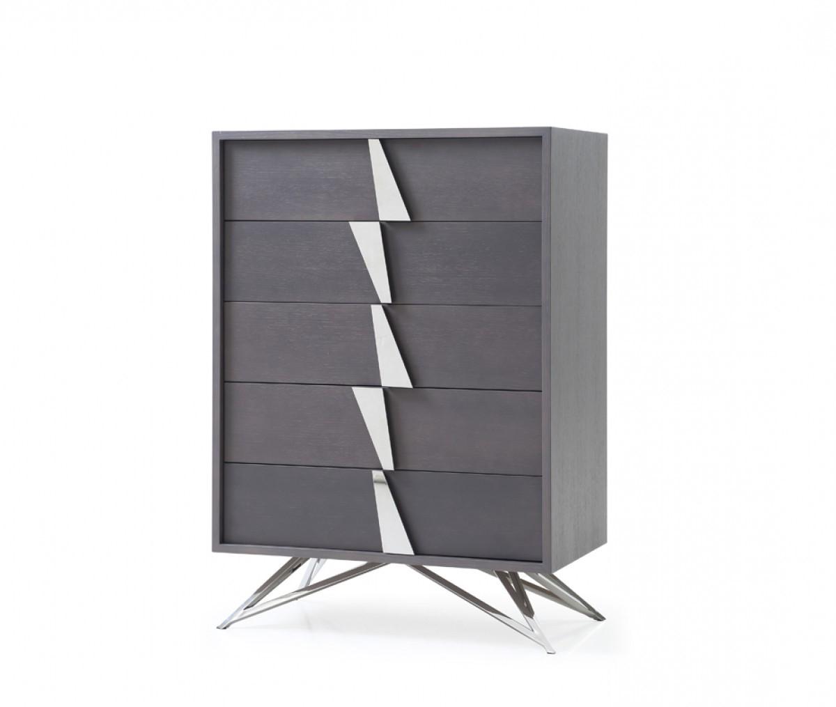 

    
 Shop  Grey Oak & Stainless Steel King Panel Bedroom Set 6Pcs by VIG Modrest Nicola
