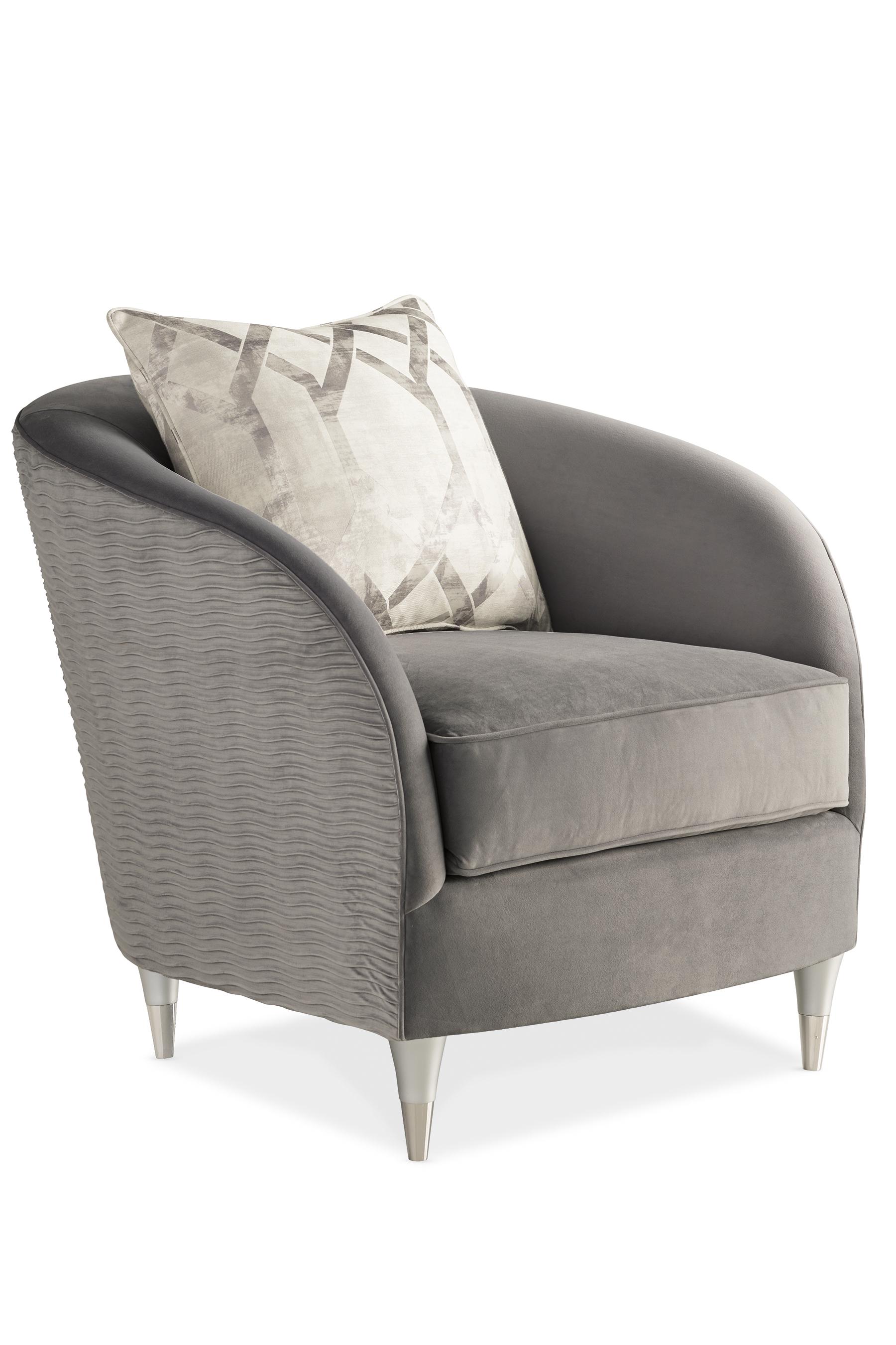

    
Grey Pleated Velvet & Silver Frame w/ Rippling Effect Accent Chair FARRAH by Caracole
