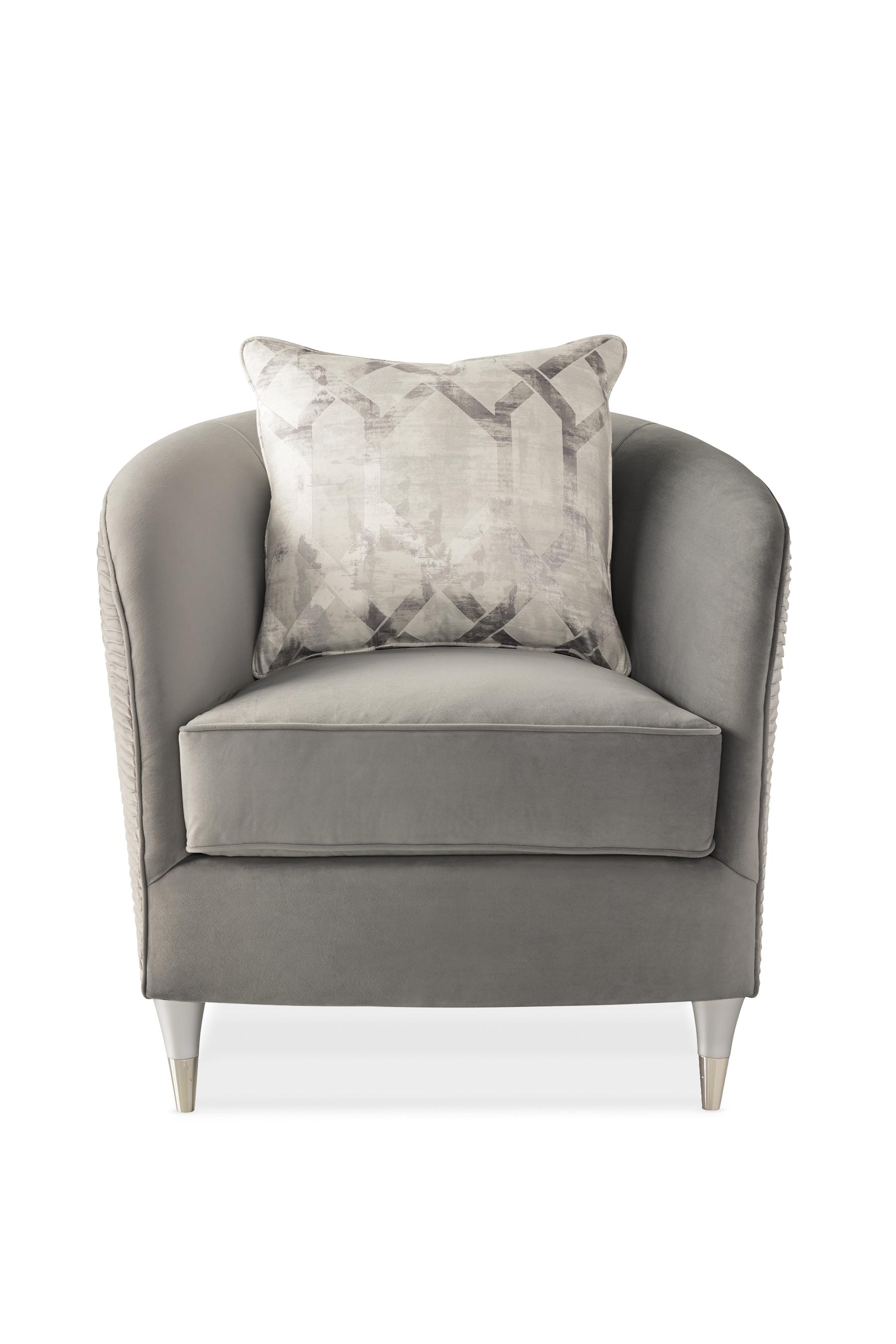 

    
Grey Pleated Velvet & Silver Frame w/ Rippling Effect Accent Chair FARRAH by Caracole

