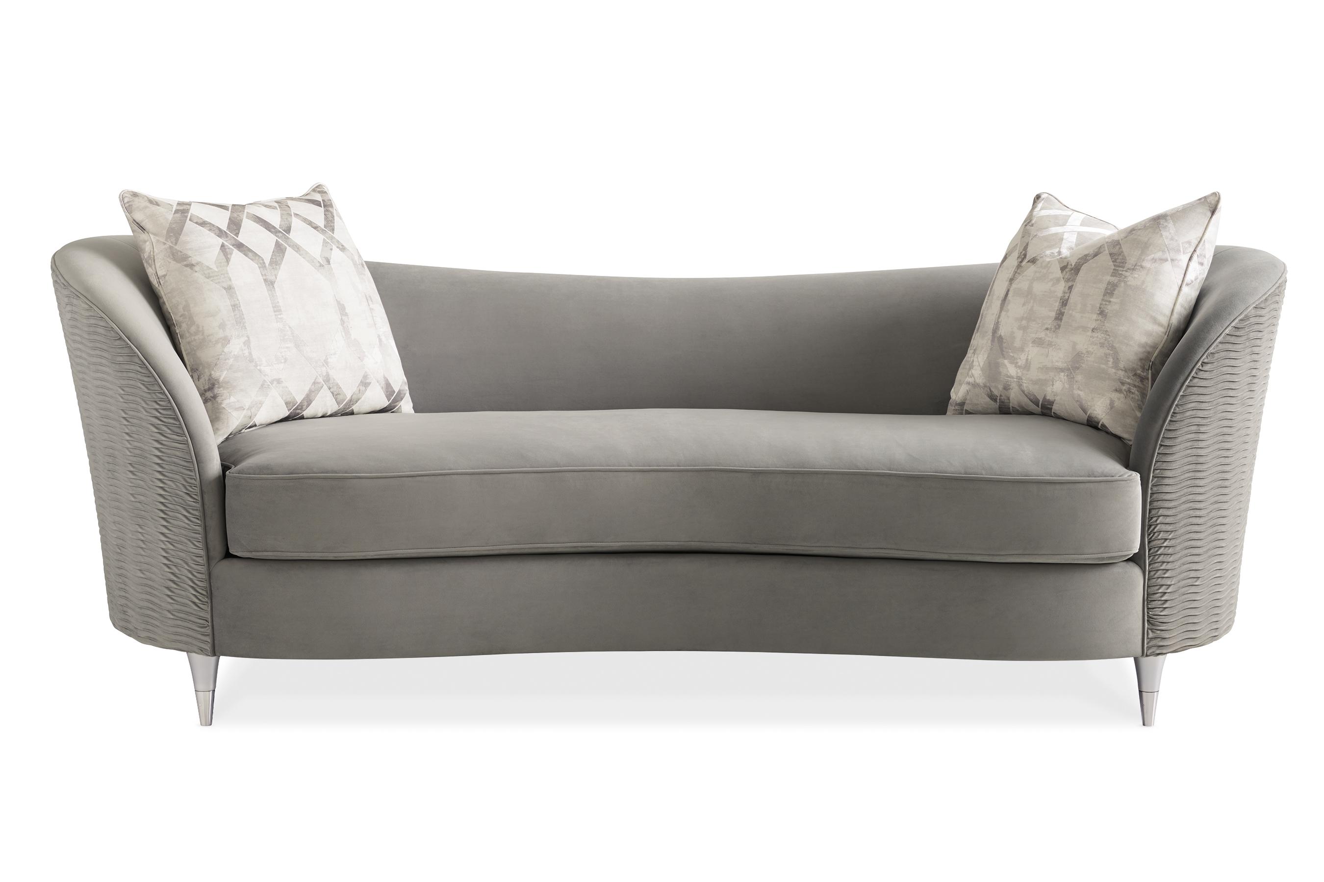 

    
Grey Pleated Velvet & Silver Frame w/ Rippling Effect Sofa FARRAH by Caracole
