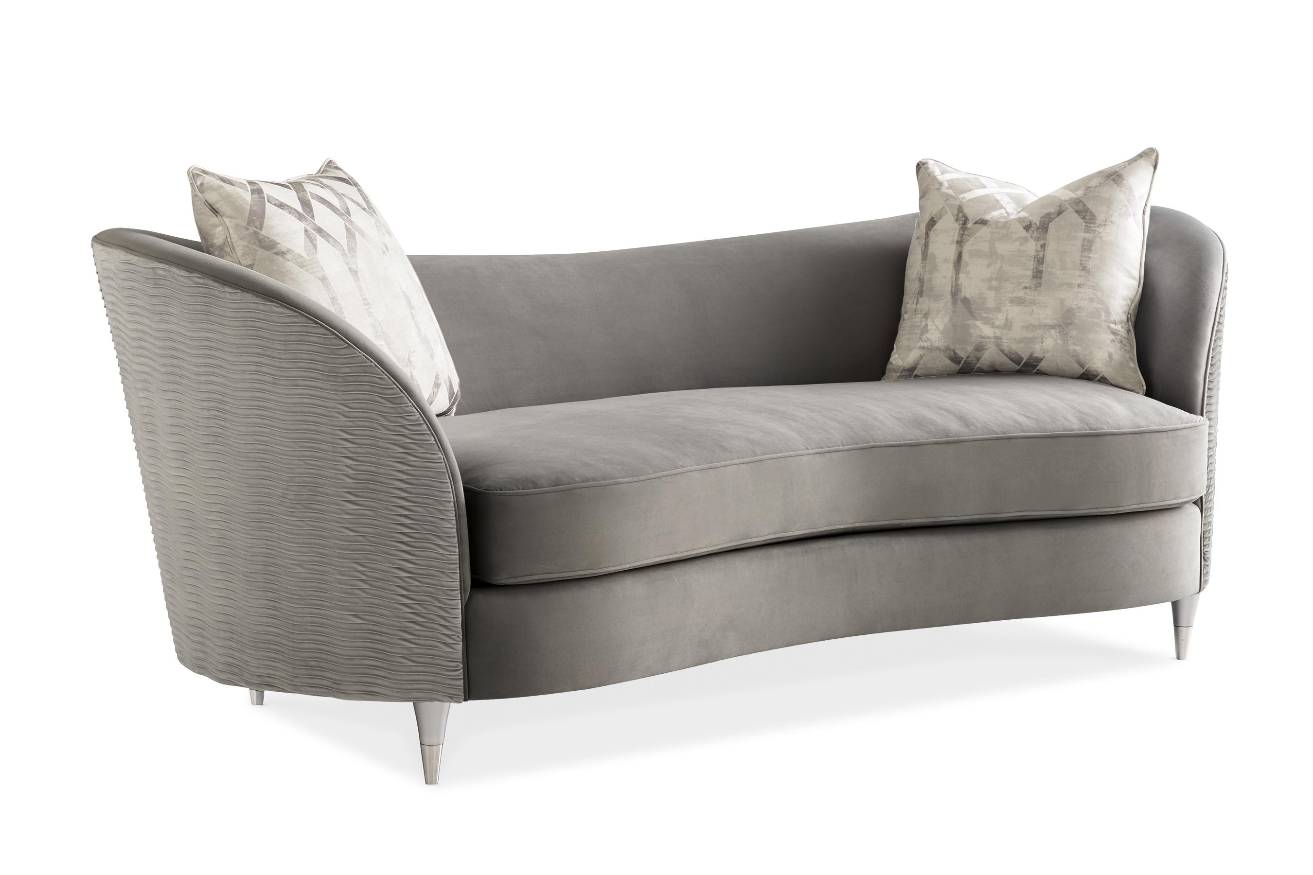 

    
Grey Pleated Velvet & Silver Frame w/ Rippling Effect Sofa Set 2Pcs FARRAH by Caracole
