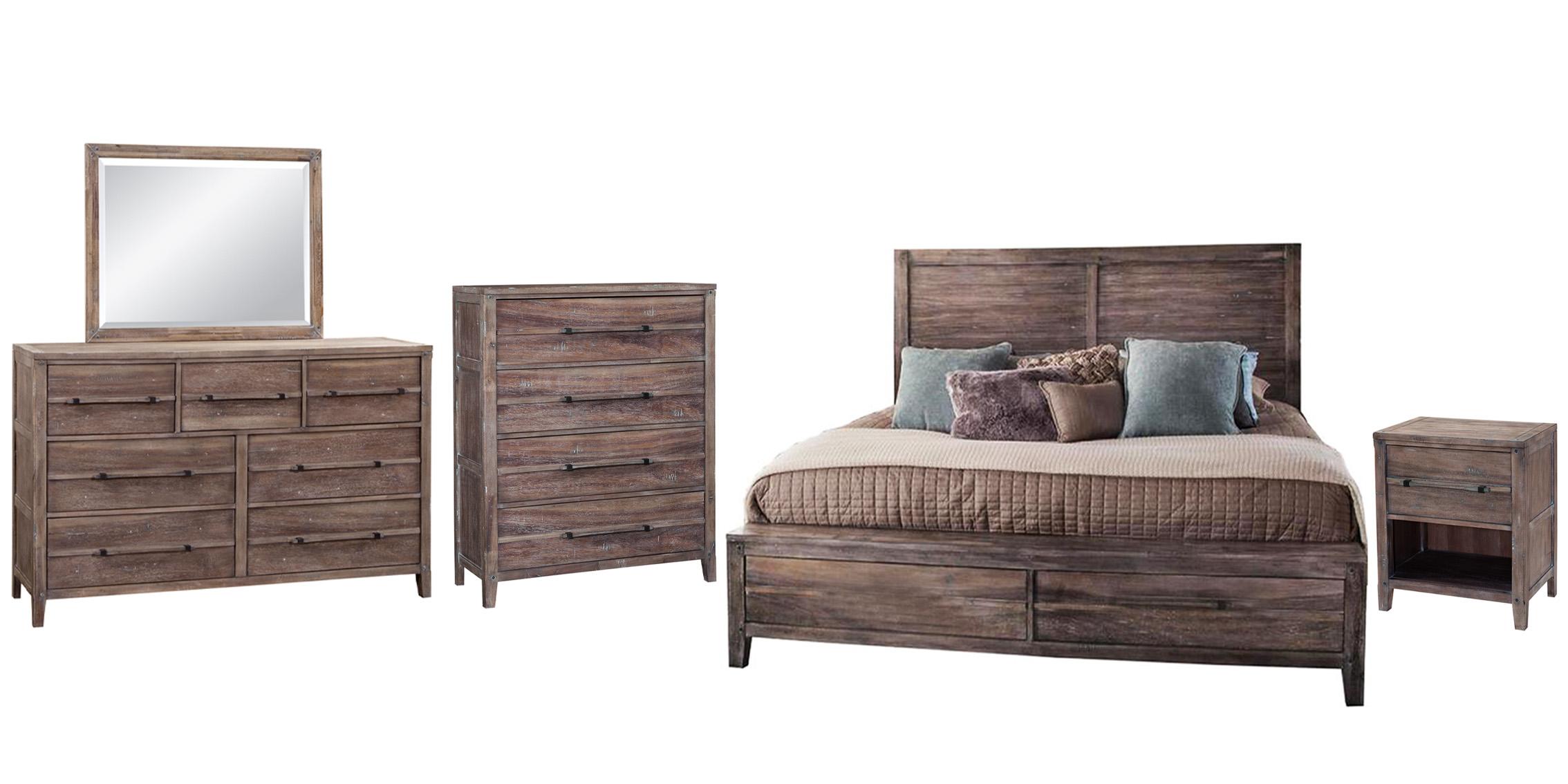 Classic, Traditional Panel Bedroom Set AURORA 2800-50PNPN 2800-QPNPN-5PC in Driftwood, Gray 