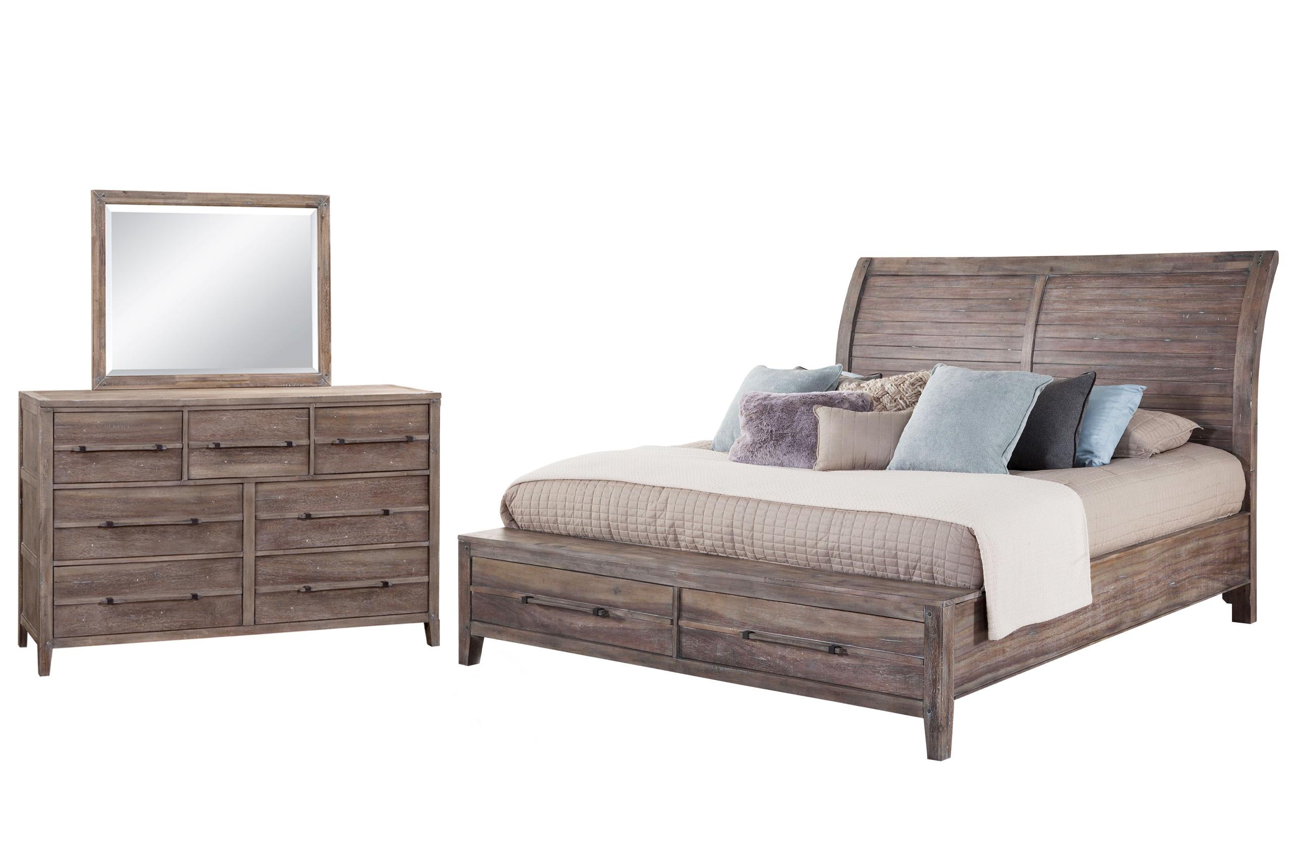 Classic, Traditional Sleigh Bedroom Set AURORA 2800-50SLES 2800-QSLST-3PC in Driftwood, Gray 