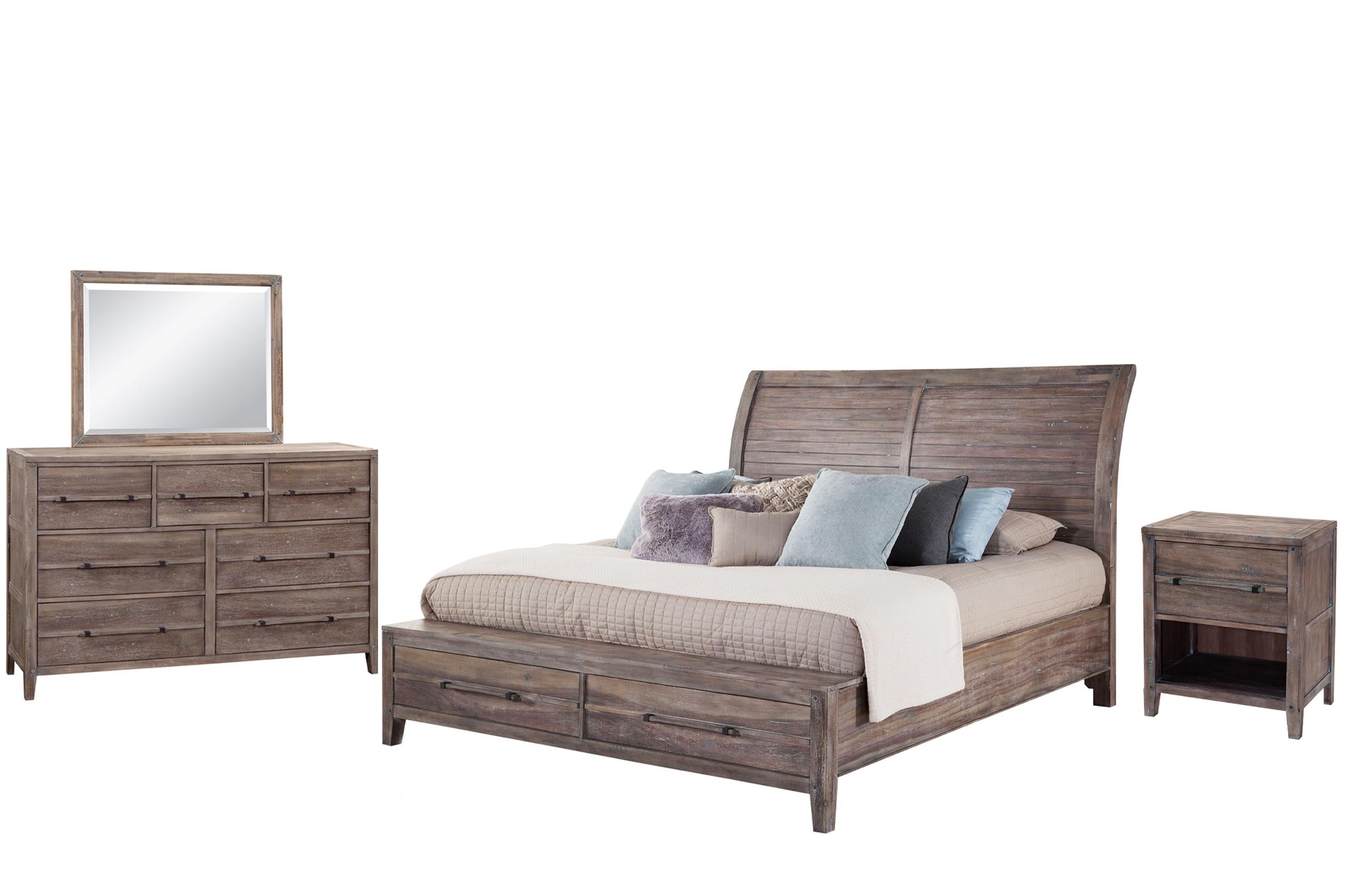 Classic, Traditional Sleigh Bedroom Set AURORA 2800-50SLES 2800-QSLST-4PC in Driftwood, Gray 