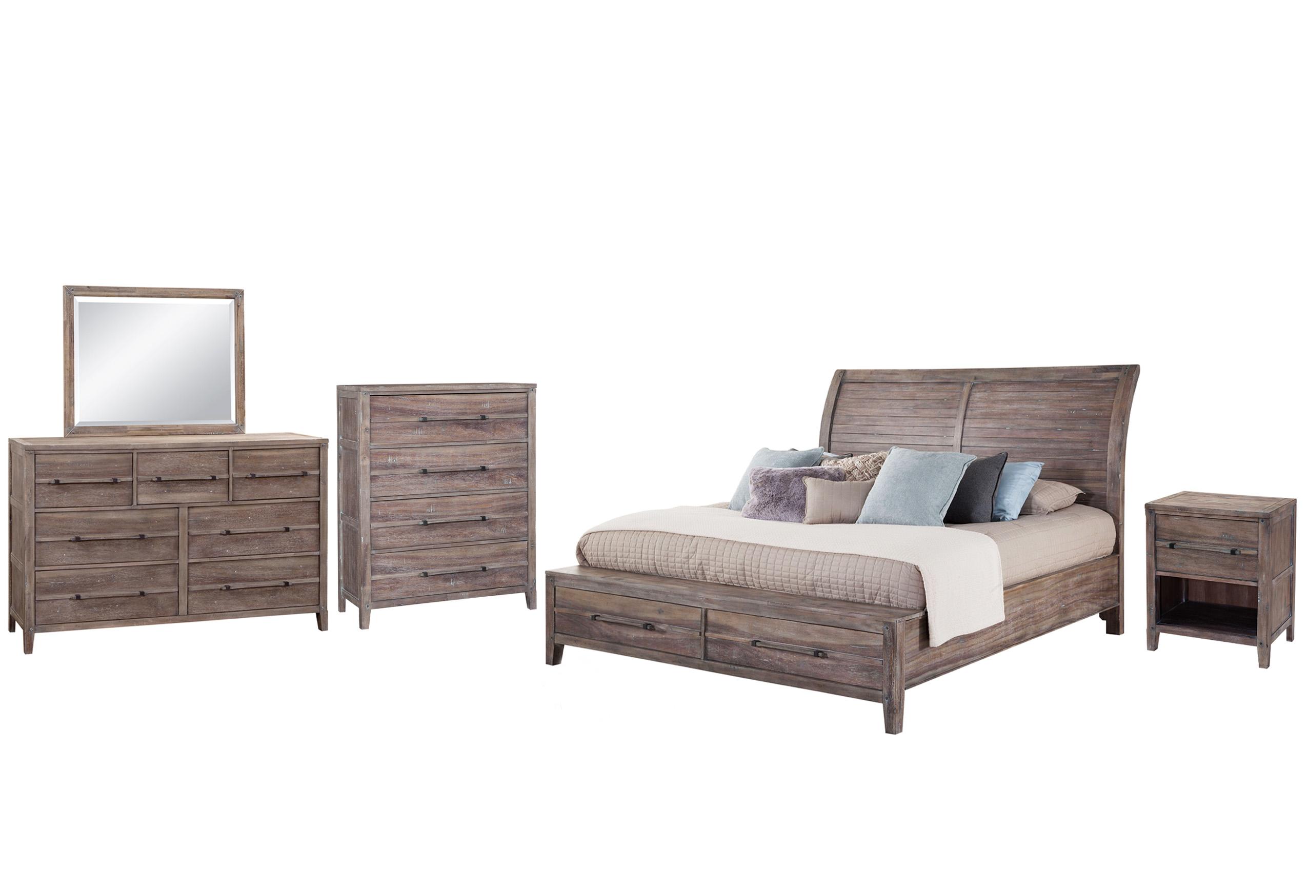 Classic, Traditional Sleigh Bedroom Set AURORA 2800-50SLES 2800-QSLST-5PC in Driftwood, Gray 