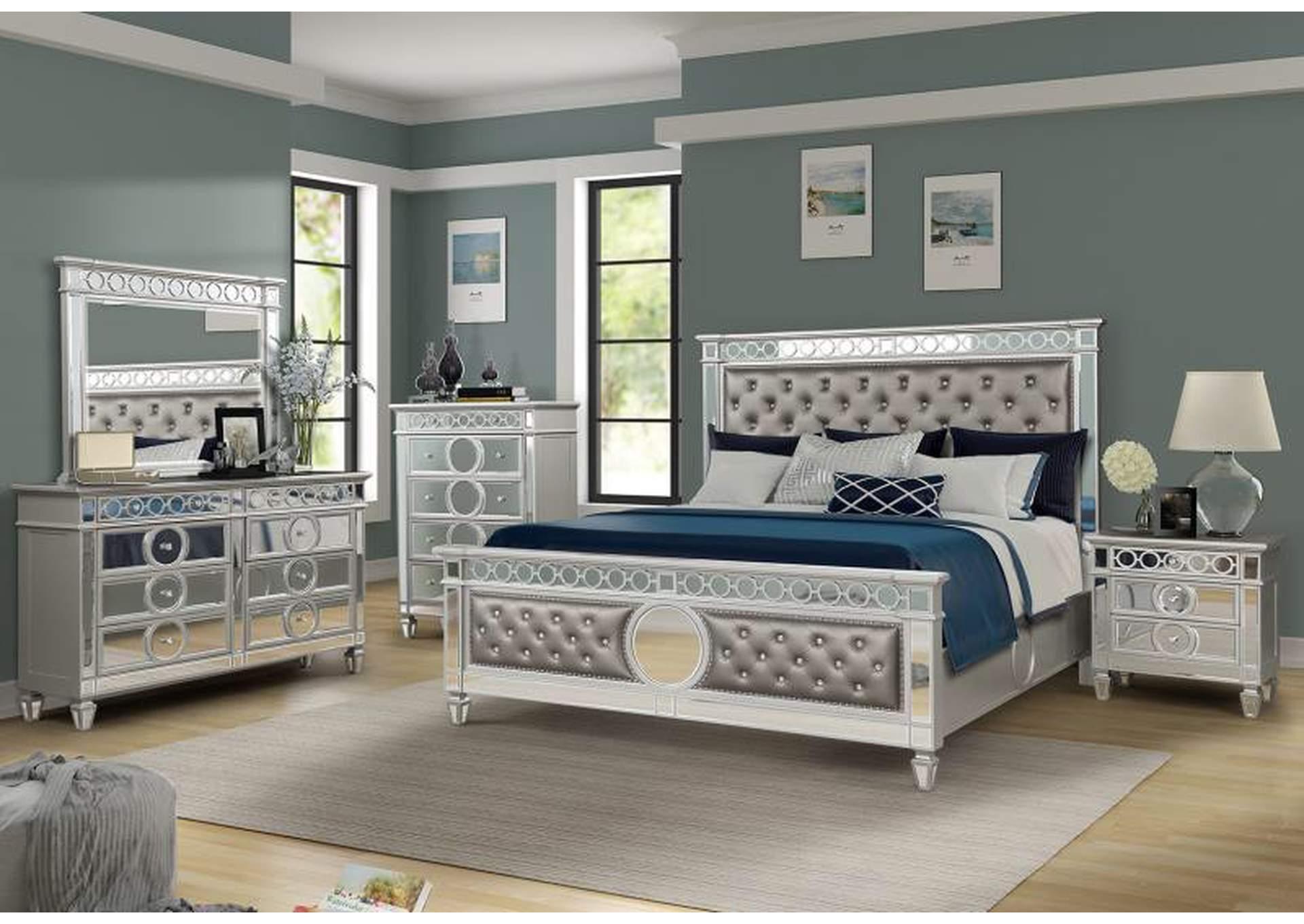 

    
Grey Silver & Mirror Accents King Bedroom Set 4Pcs Symphony Galaxy Home Modern
