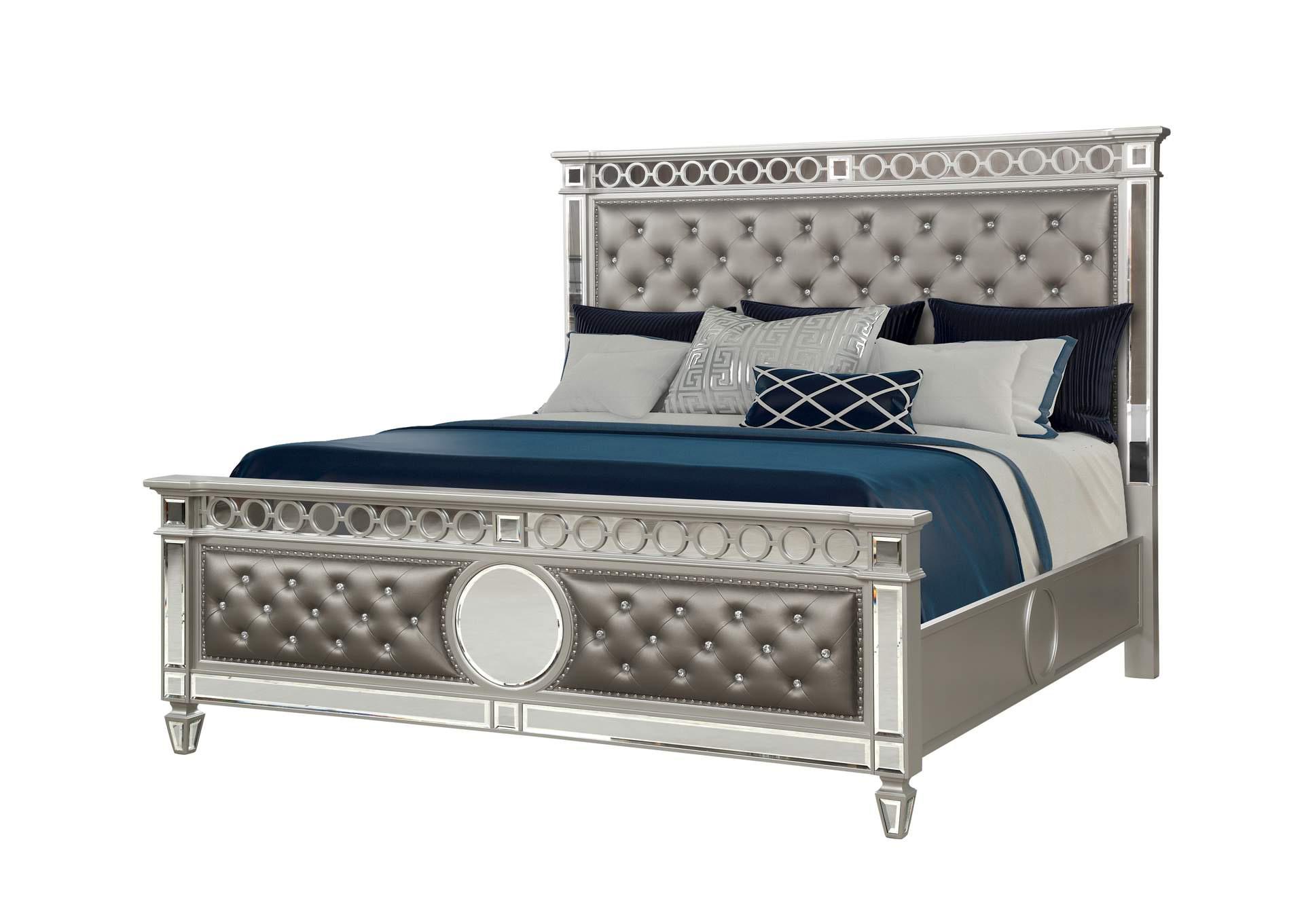 

    
Grey Silver & Mirror Accents Queen Bedroom Set 4Pcs Symphony Galaxy Home Modern

