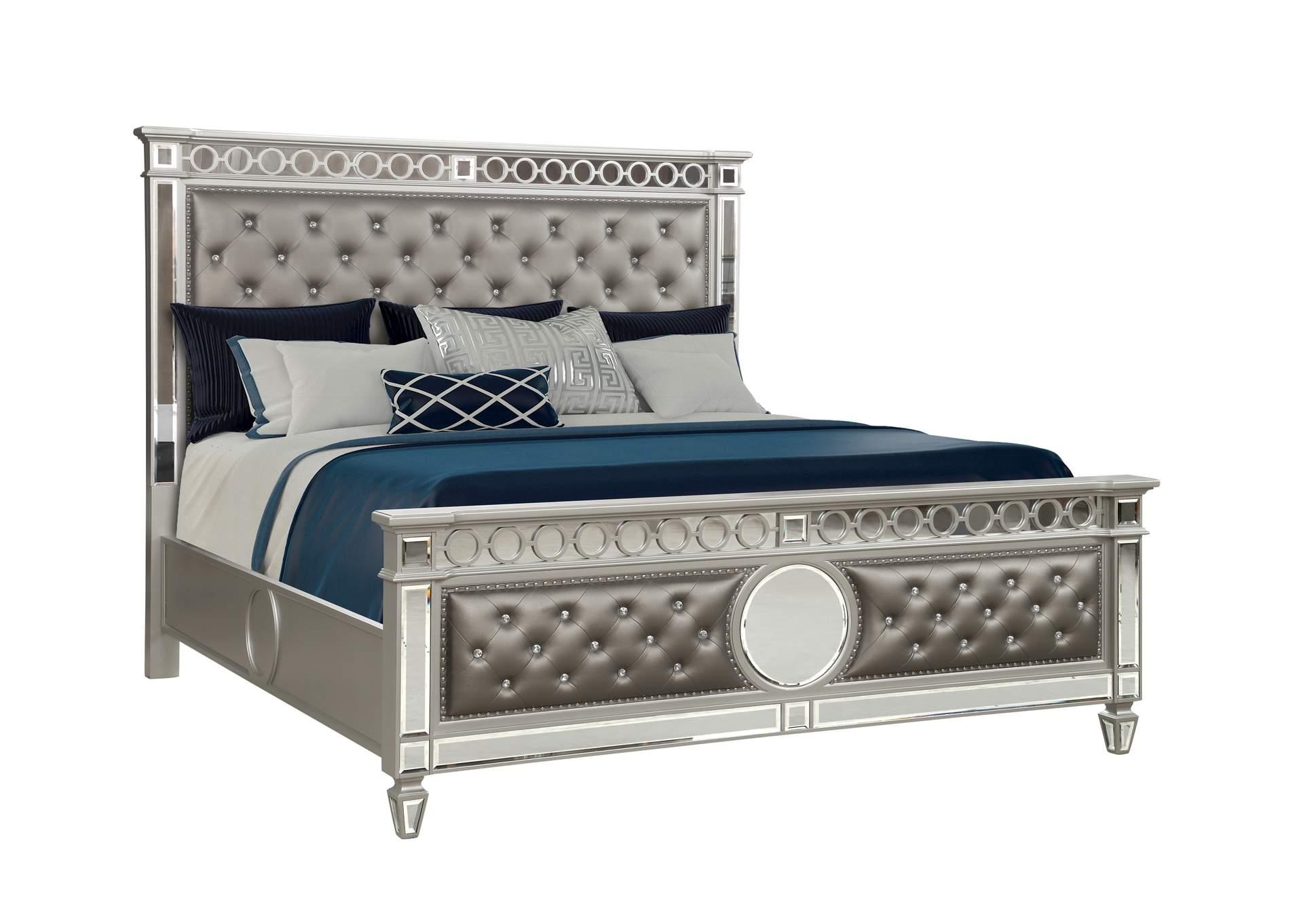 

    
Grey Silver & Mirror Accents Tufted Queen Bed Symphony Galaxy Home Contemporary

