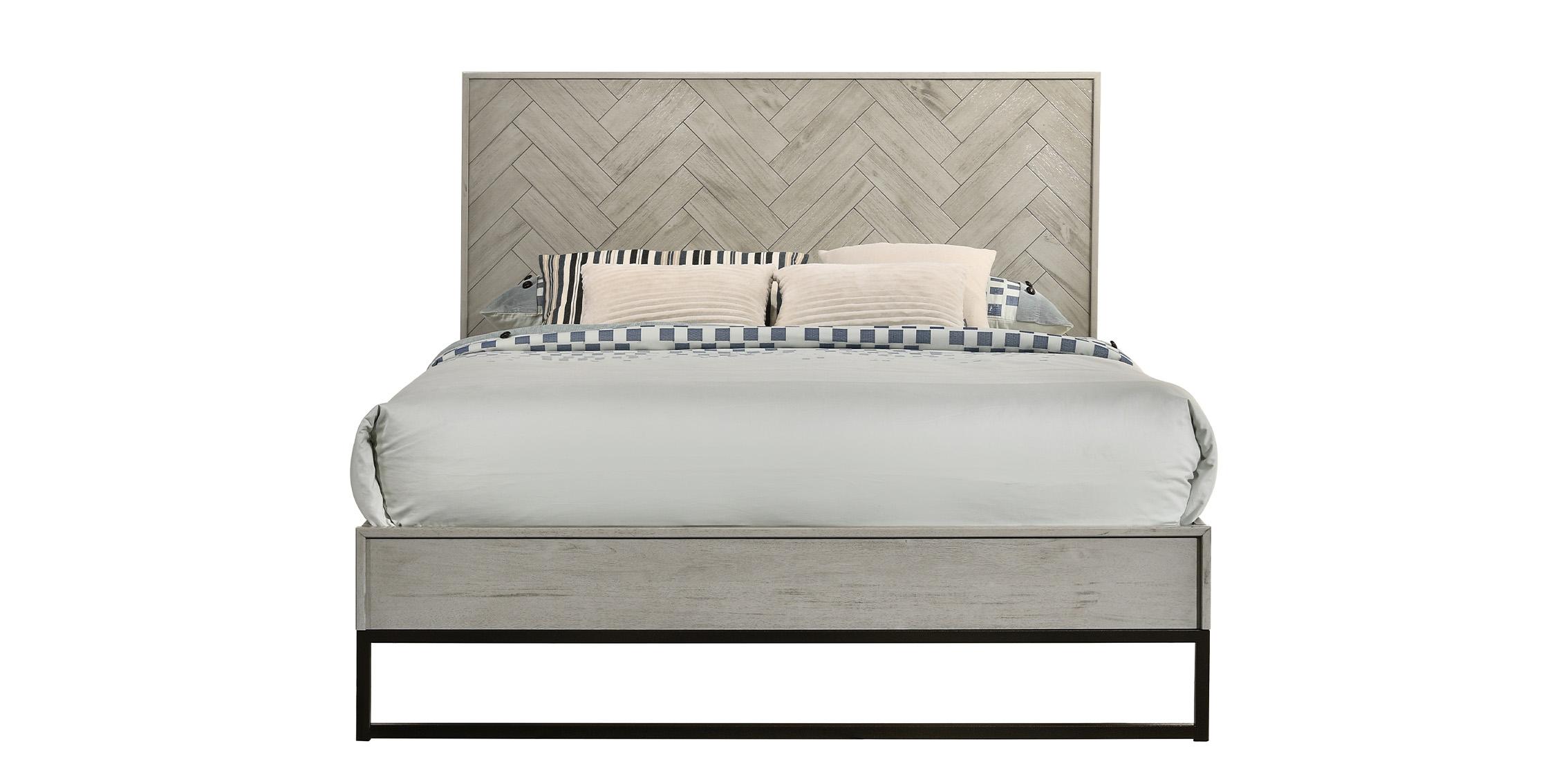 

    
 Order  Grey Stone WESTON Wood Platform King Bed Set 5Pcs Weston-K Meridian Industrial
