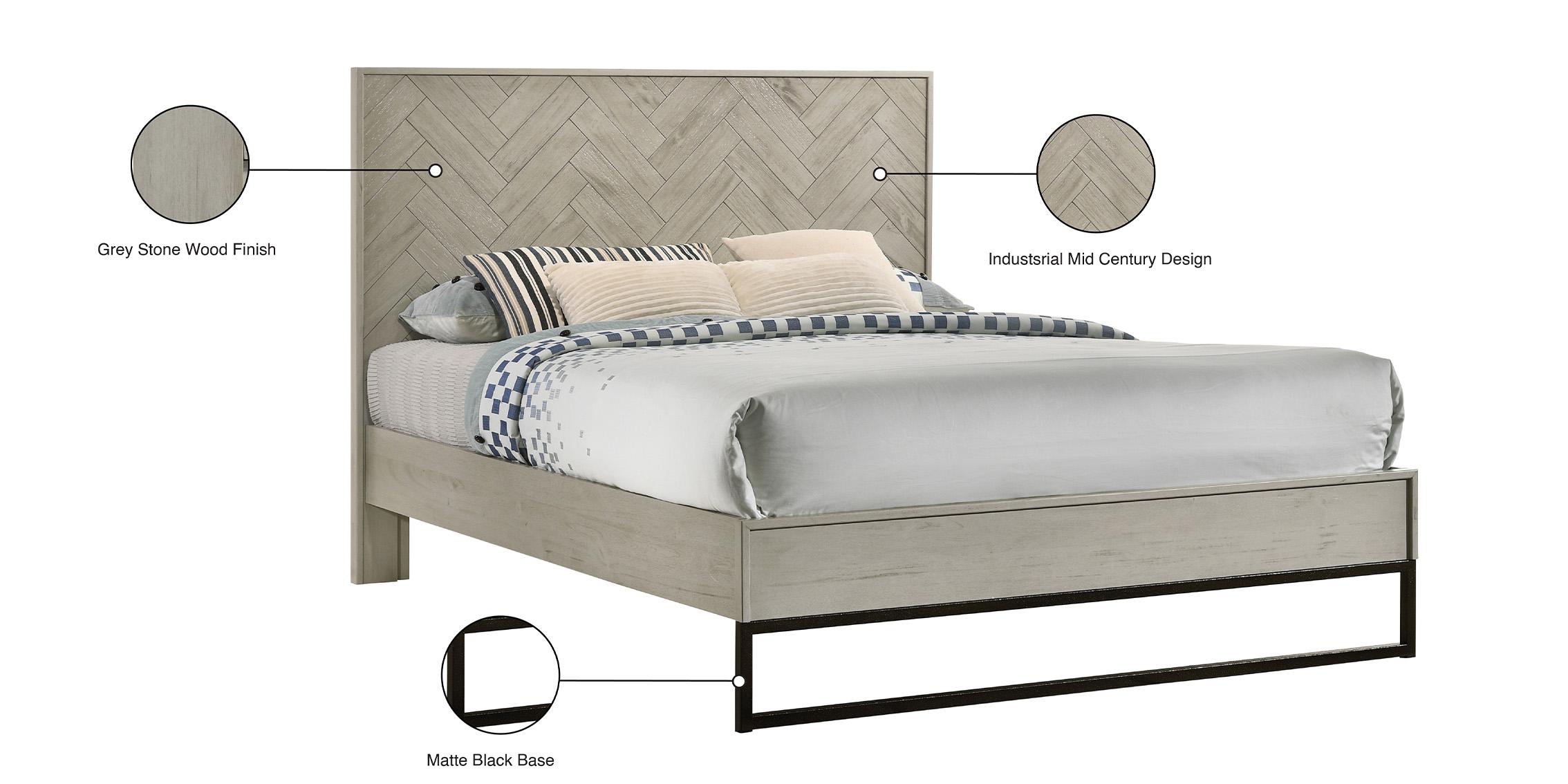 

    
 Order  Grey Stone WESTON Wood Platform King Bed Set 6Pcs Weston-K Meridian Industrial
