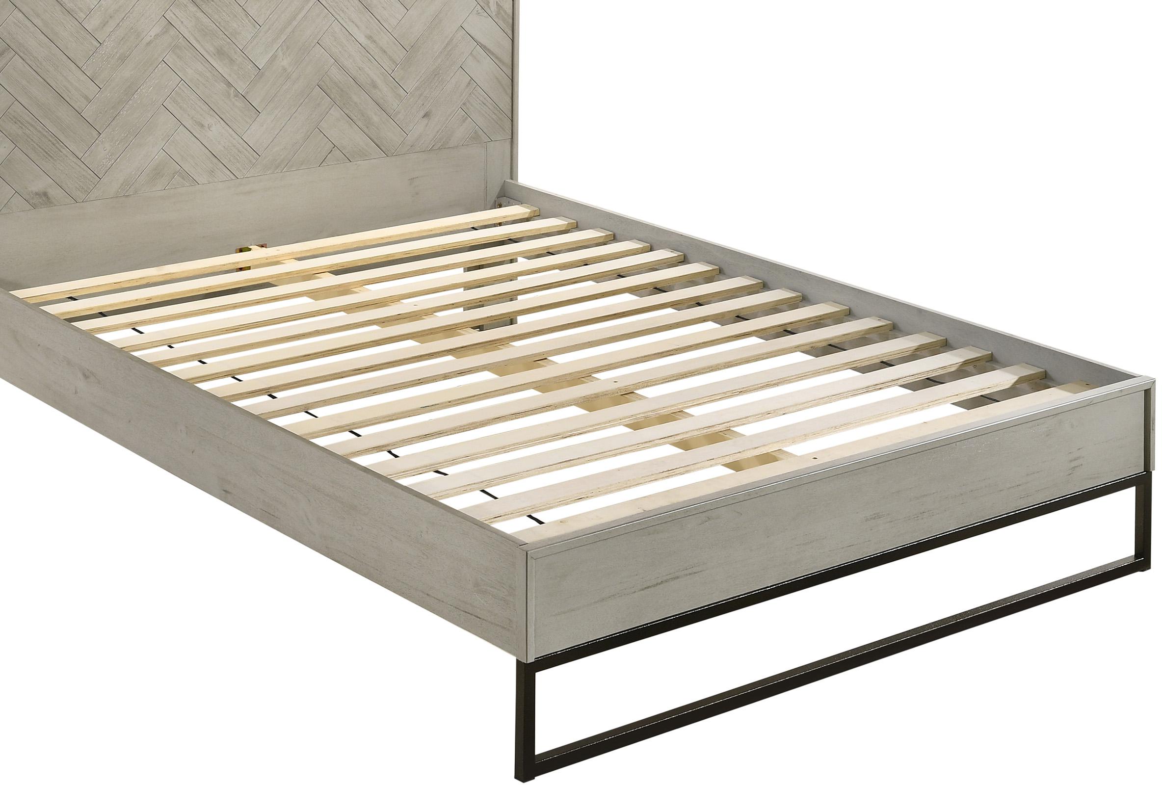 

    
 Order  Grey Stone WESTON Wood Platform Queen Bed Set 3Pcs Weston-Q Meridian Industrial
