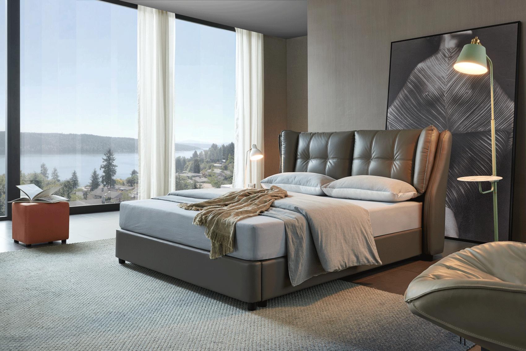 Contemporary, Modern Storage Bed 1806 1806QSBED in Gray Leather
