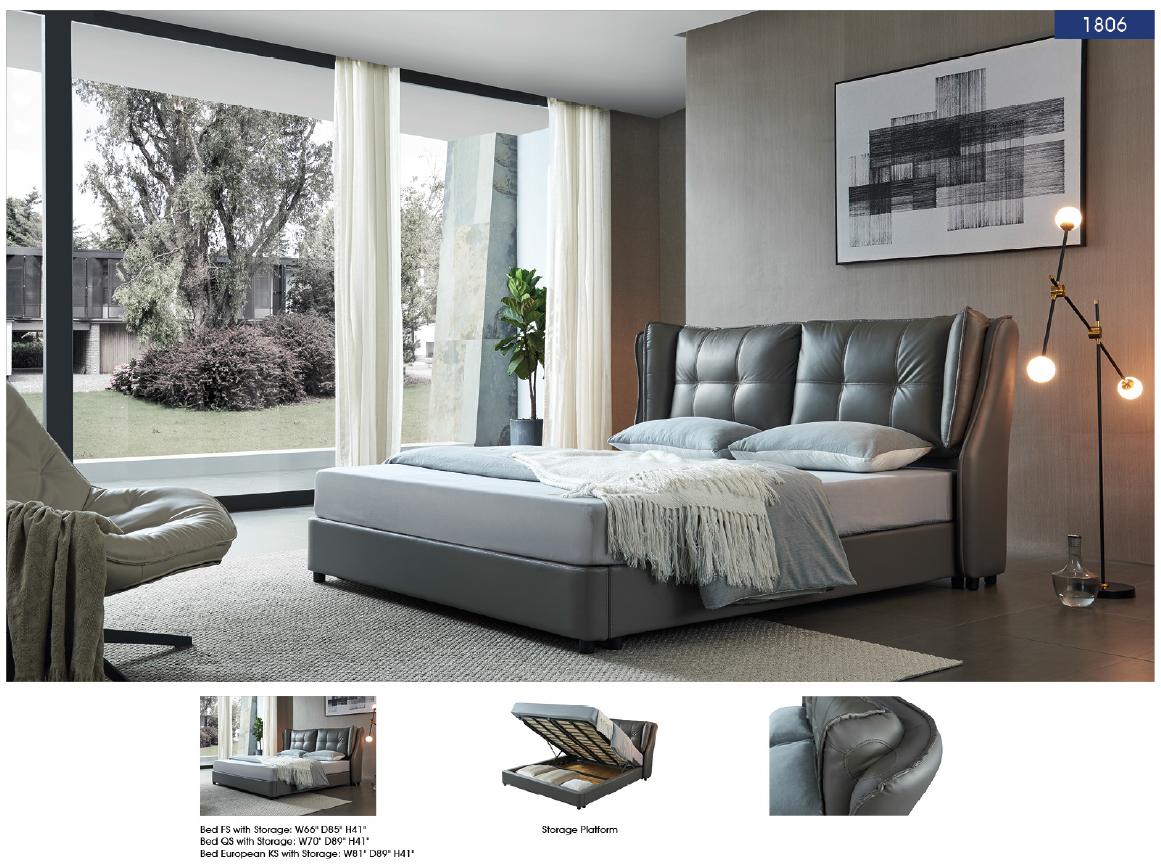 

    
Grey Top-grain Leather Queen Bed w/ Storage Modern MADE IN ITALY ESF 1806

